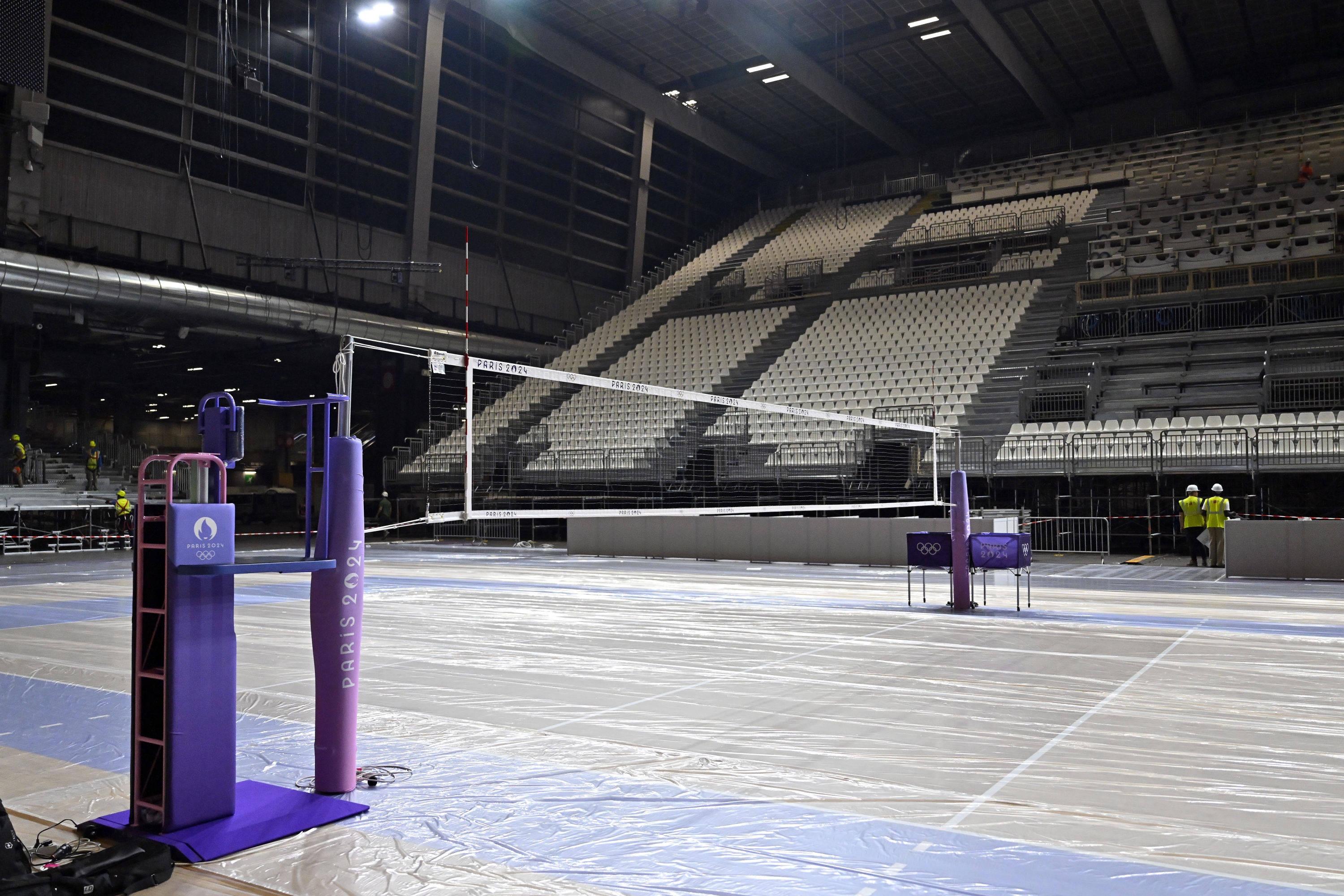 PARIS, FRANCE - JULY 11: A general view inside the volley-ball court during the media visit of Paris 2024 South Arena on July 11, 2024 in Paris, France. (Photo by Aurelien Meunier/Getty Images)