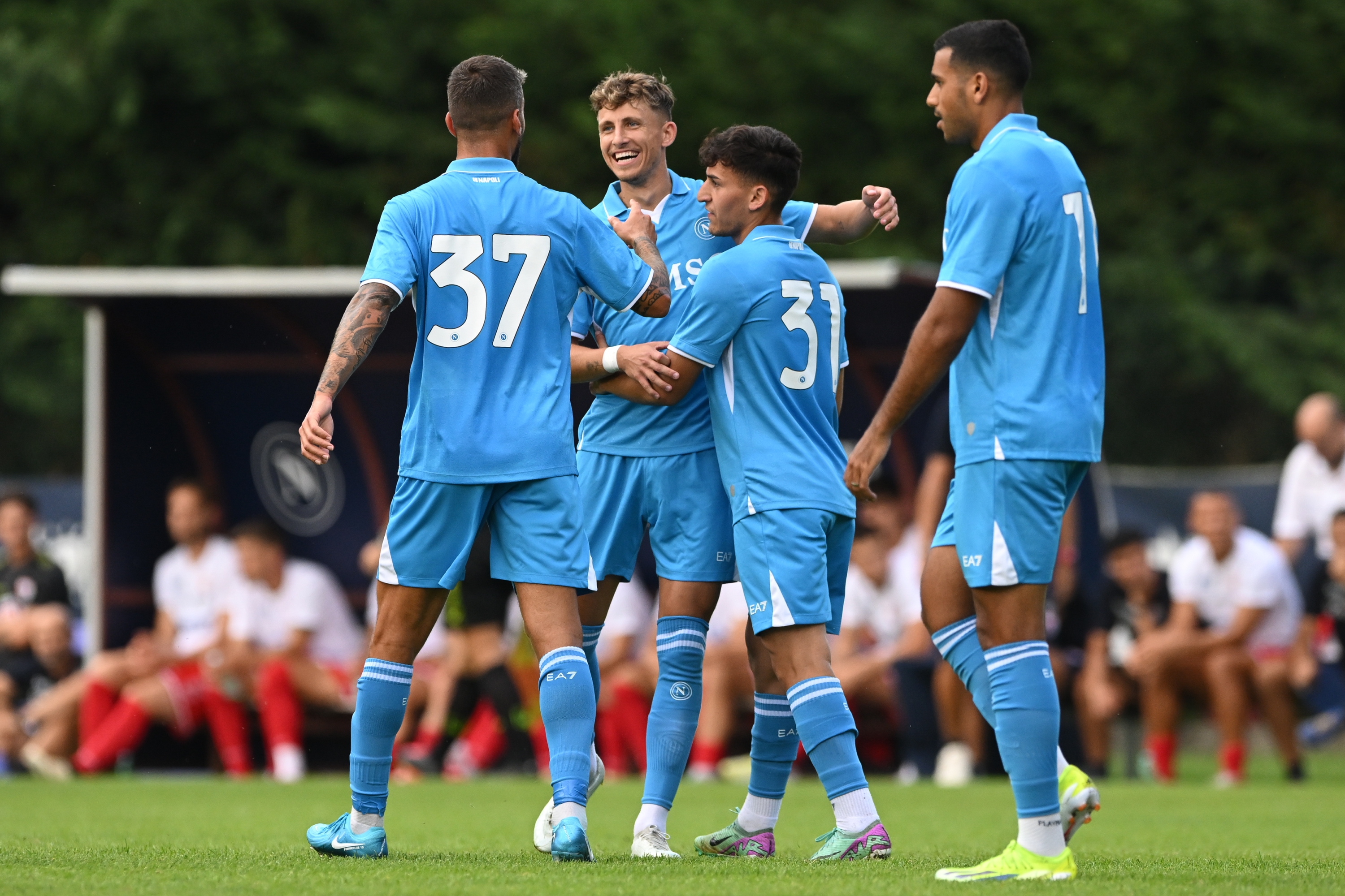 DIMARO, ITALY - JULY 20: SSC Napoli players Jesper Lindstrøm after scoring a goal during the pre season friendly game between SSC Napoli and Mantova at Dimaro Sport Center, on July 20 2024 in Dimaro, Italy. (Photo by SSC NAPOLI/SSC NAPOLI via Getty Images)