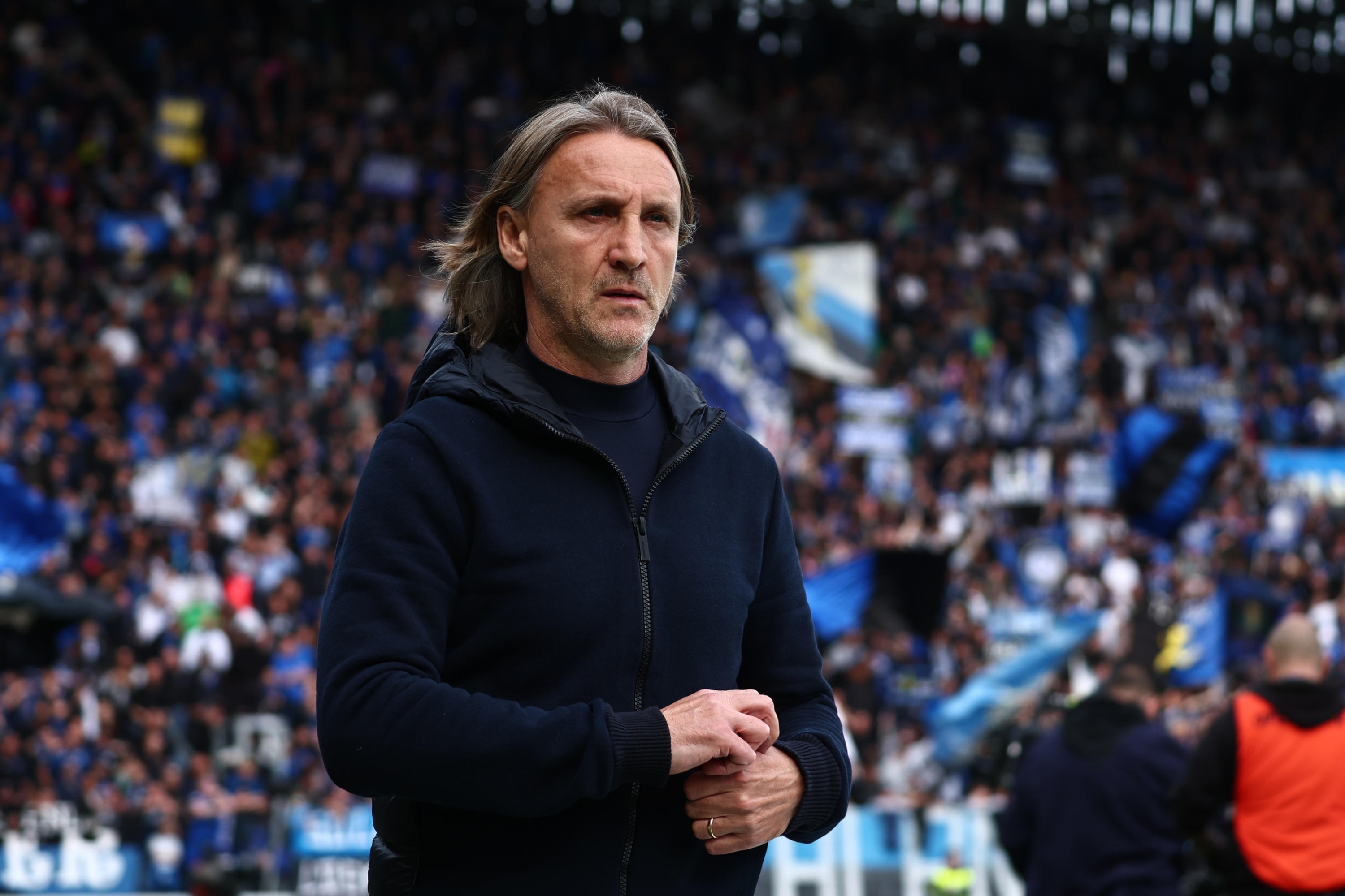 Empoli's coach Davide Nicola during the Italian Serie A soccer match Atalanta BC vs Empoli FC at Gewiss Stadium in Bergamo, Italy, 28 April 2024. ANSA/MICHELE MARAVIGLIA