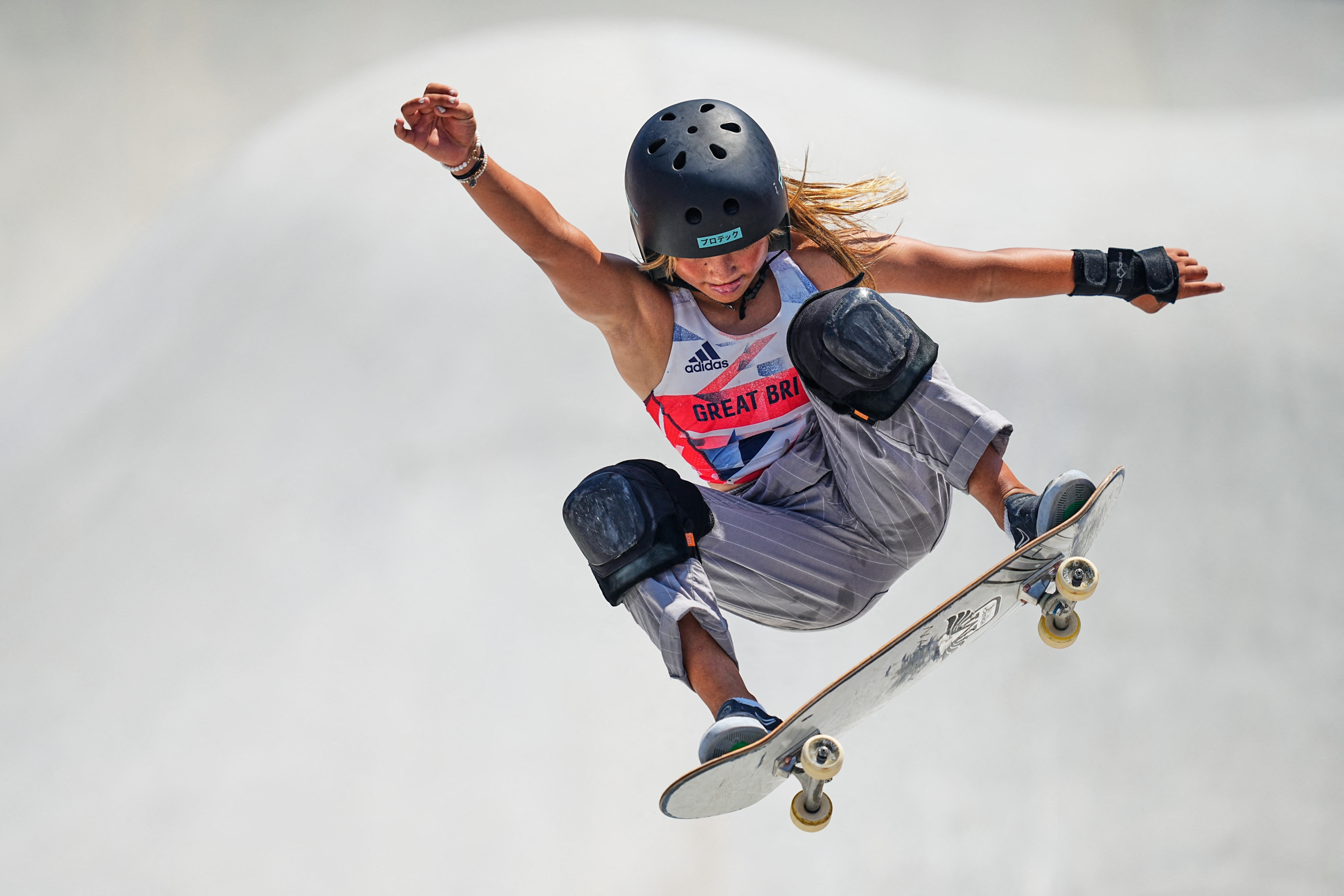 Sky Brown from Great Britain during women's park skateboard at the Olympics at Ariake Urban Park, Tokyo, Japan on August 4, 2021. (Photo by Ulrik Pedersen/NurPhoto) (Photo by Ulrik Pedersen / NurPhoto / NurPhoto via AFP)