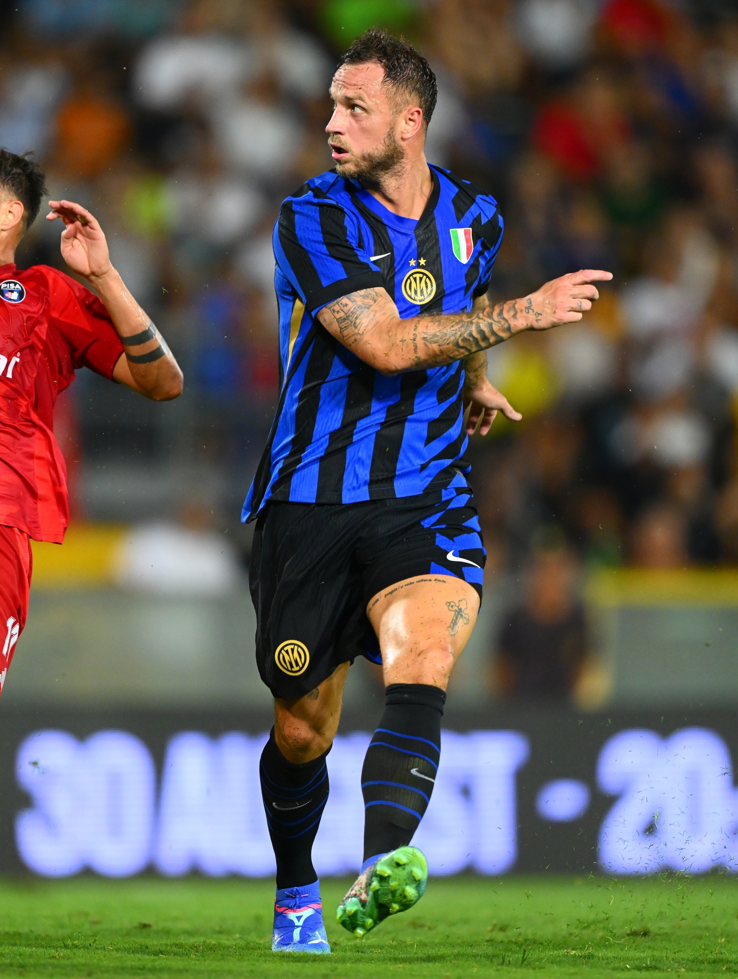 PISA, ITALY - AUGUST 02:   Marko Arnautovic of FC Internazionale in action during the pre-season friendly match between Pisa  and FC Internazionale at Arena Garibaldi on August 02, 2024 in Pisa, Italy. (Photo by Mattia Pistoia - Inter/Inter via Getty Images)