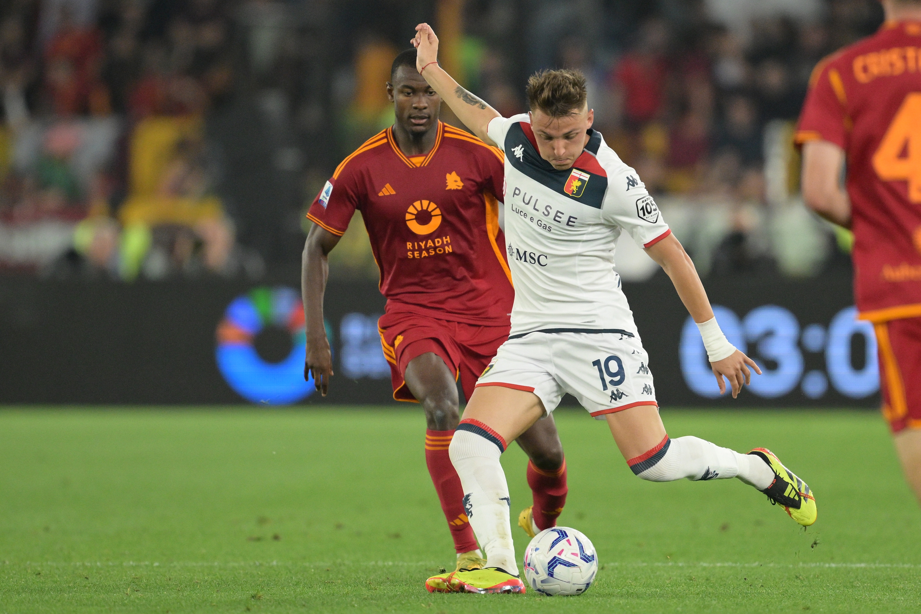 Genoa’s Mateo Retegui during the Serie A Tim soccer match between Roma and Genoa at the Rome's Olympic stadium, Italy - Sunday  May 19, 2024 - Sport  Soccer ( Photo by Alfredo Falcone/LaPresse )