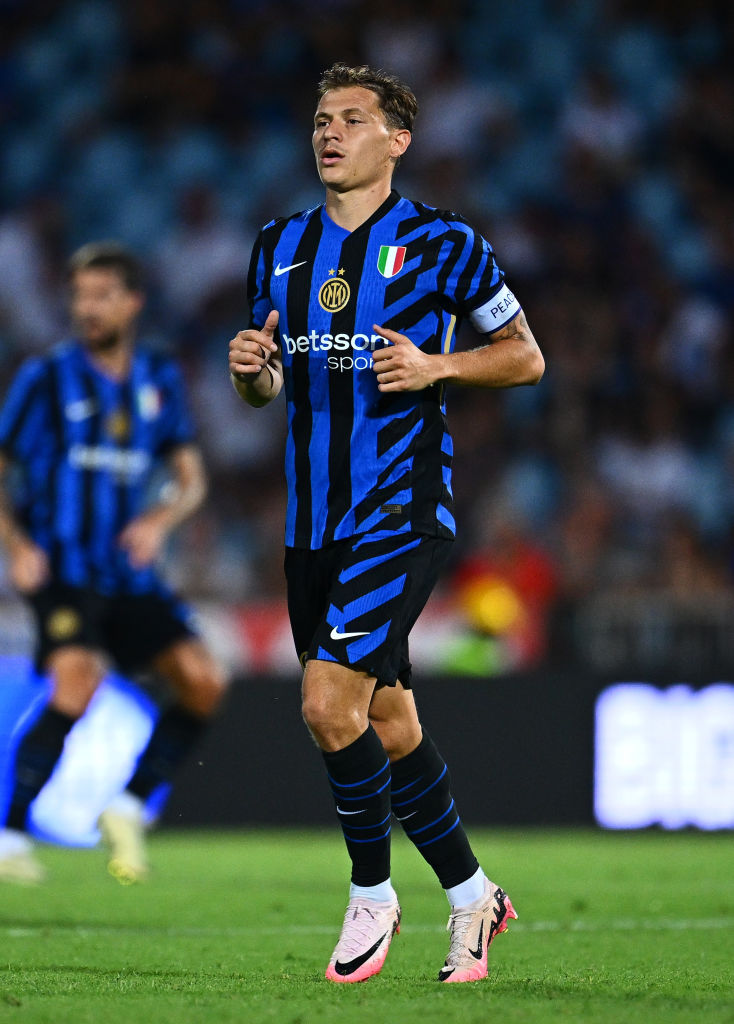 CESENA, ITALY - JULY 27:  Nicolo Barella of FC Internazionale  in action during the Pre-season Frienldy match between FC Internazionale and las Palmas at Dino Manuzzi Stadium on July 27, 2024 in Cesena, Italy. (Photo by Mattia Ozbot - Inter/Inter via Getty Images)