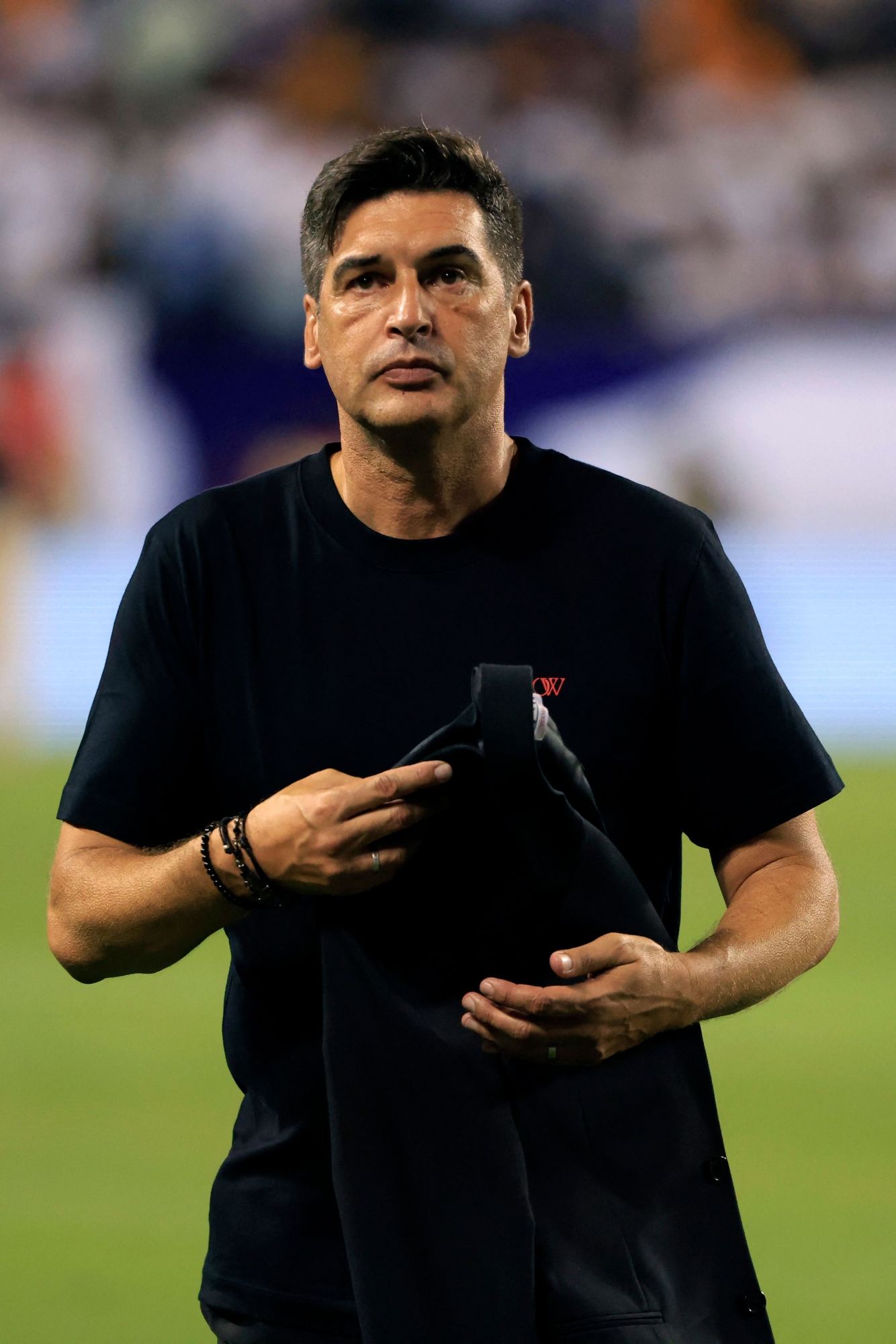 CHICAGO, ILLINOIS - JULY 31: Paulo Fonseca head coach of AC Milan reacts after a Pre-Season Friendly match between AC Milan and Real Madrid at Soldier Field Stadium on July 31, 2024 in Chicago, Illinois.   Justin Casterline/Getty Images/AFP (Photo by Justin Casterline / GETTY IMAGES NORTH AMERICA / Getty Images via AFP)