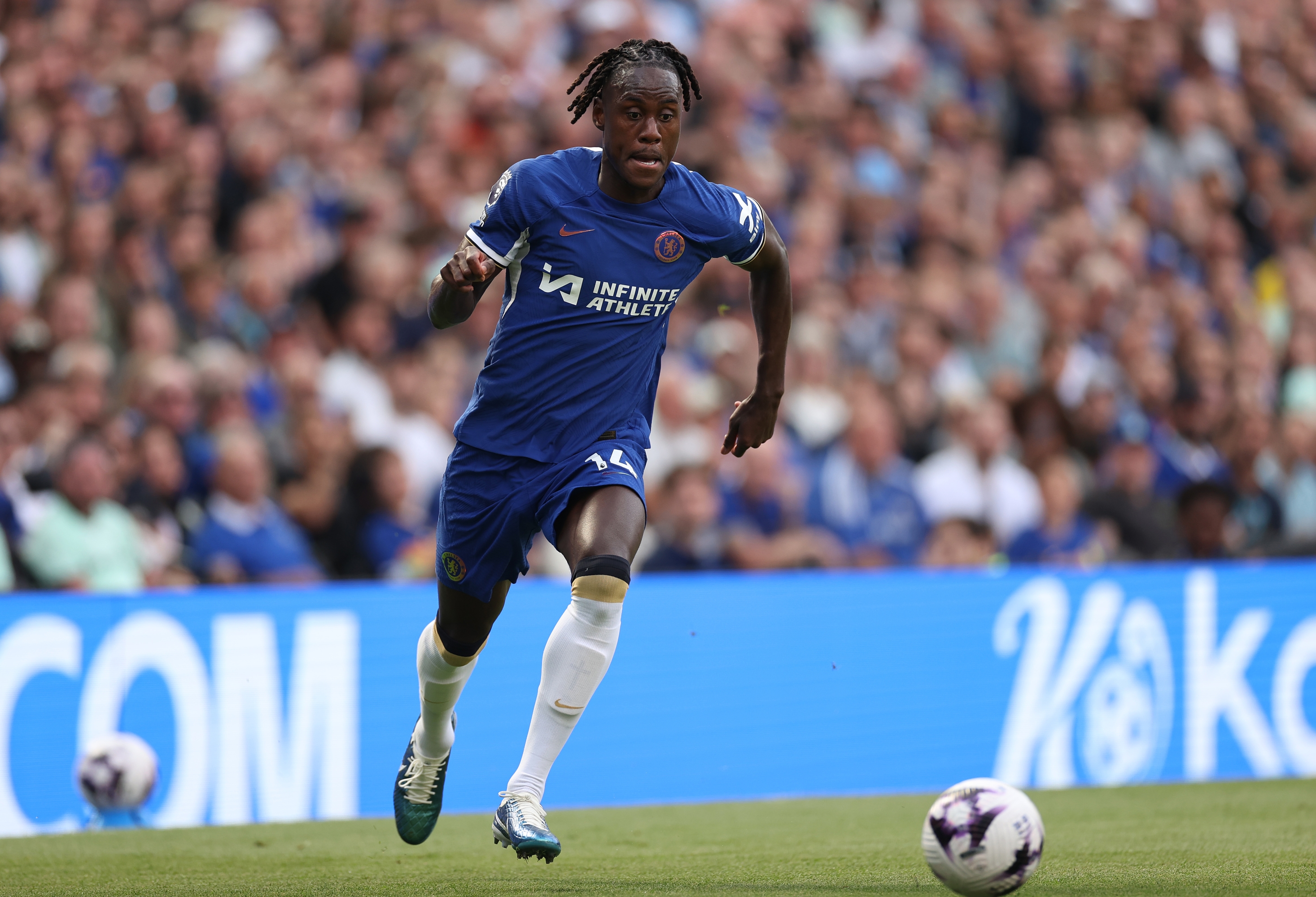 LONDON, ENGLAND - MAY 19: Trevoh Chalobah of Chelsea controls the ball during the Premier League match between Chelsea FC and AFC Bournemouth at Stamford Bridge on May 19, 2024 in London, England. (Photo by Ryan Pierse/Getty Images)