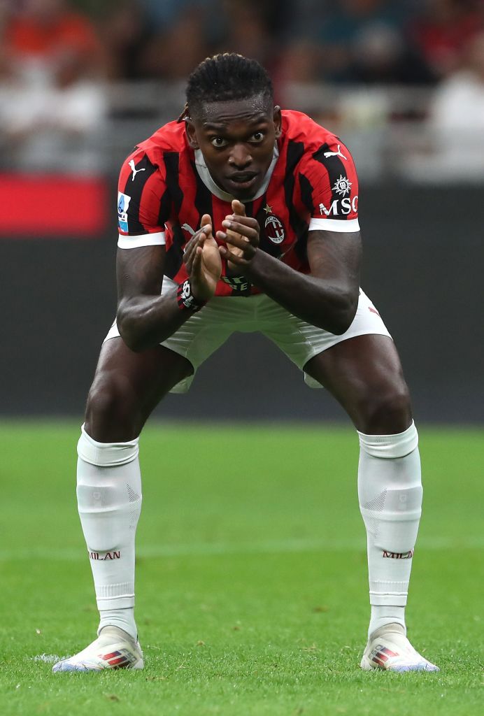 MILAN, ITALY - AUGUST 17: Rafael Leao of AC Milan reacts during the Serie A match between AC Milan and Torino FC at Stadio Giuseppe Meazza on August 17, 2024 in Milan, Italy. (Photo by Marco Luzzani/Getty Images)