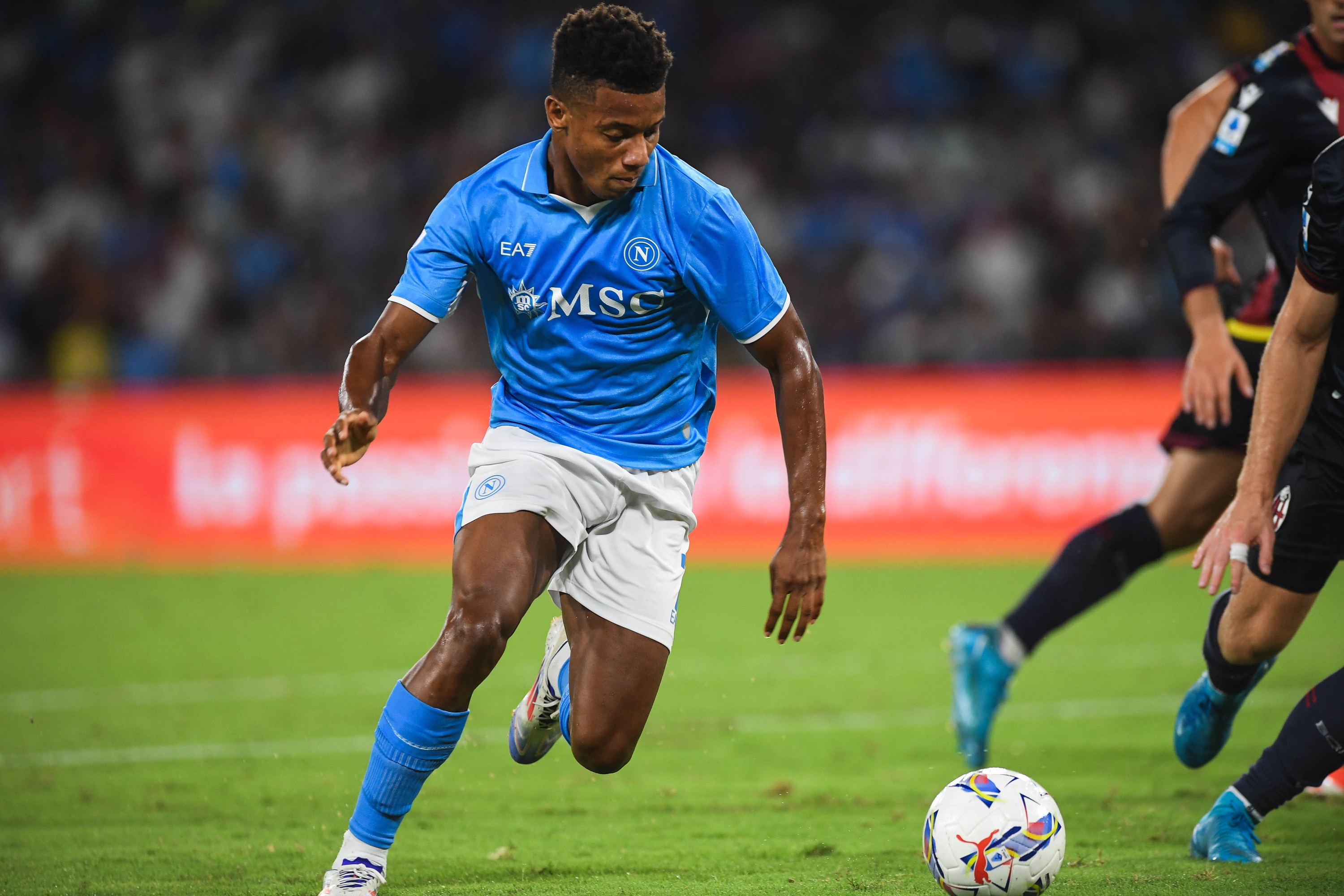 NAPOLI, ITALY - AUGUST 25: SSC Napoli player David Neres in action during the Serie A match between SSC Napoli and Bologna FC at Diego Armando Maradona Stadium on August 25, 2024 in Napoli, Italy. (Photo by SSC Napoli/Getty Images)