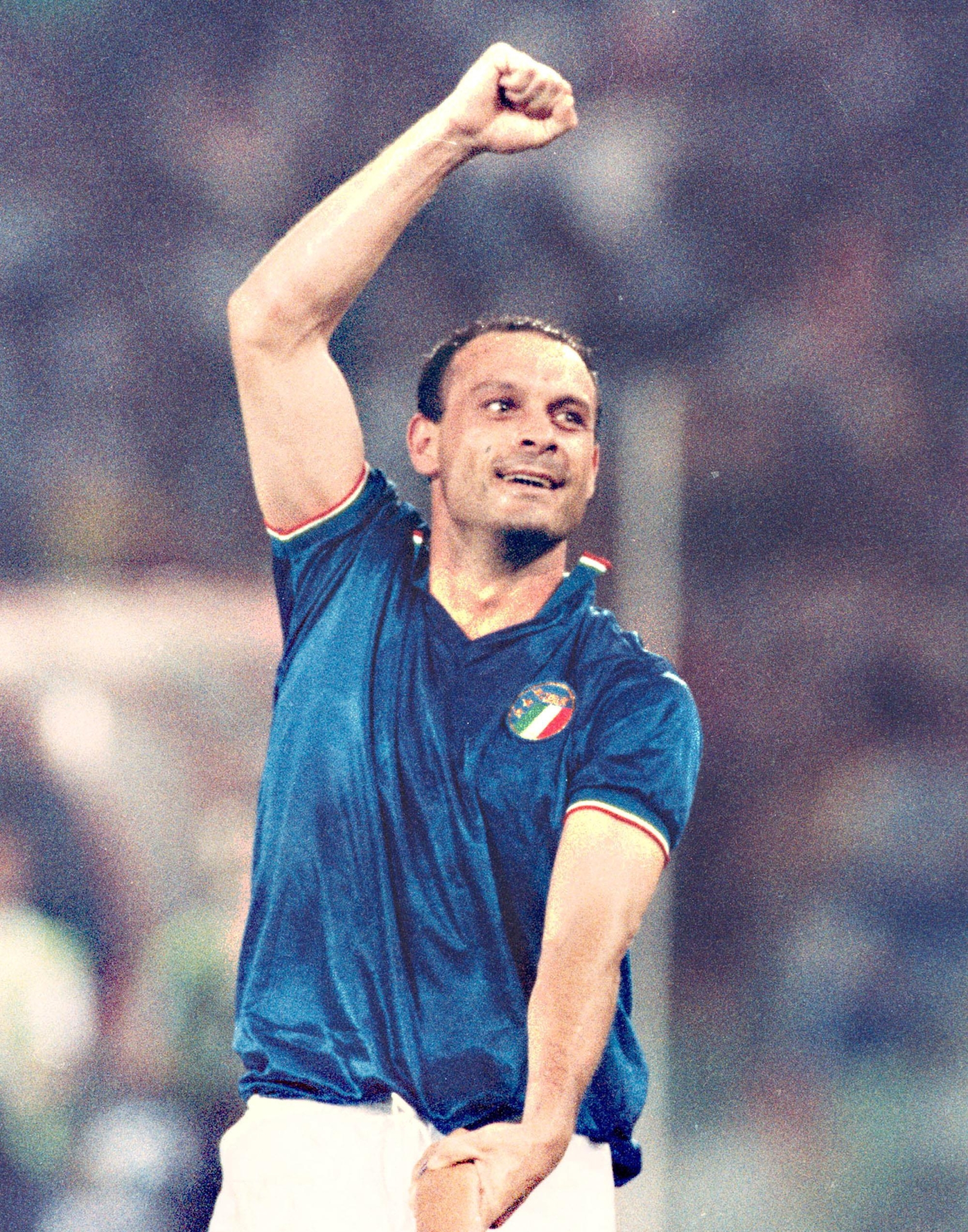 Totò Schillaci esulta dopo un gol ai Mondiali di Italia '90. ANSA