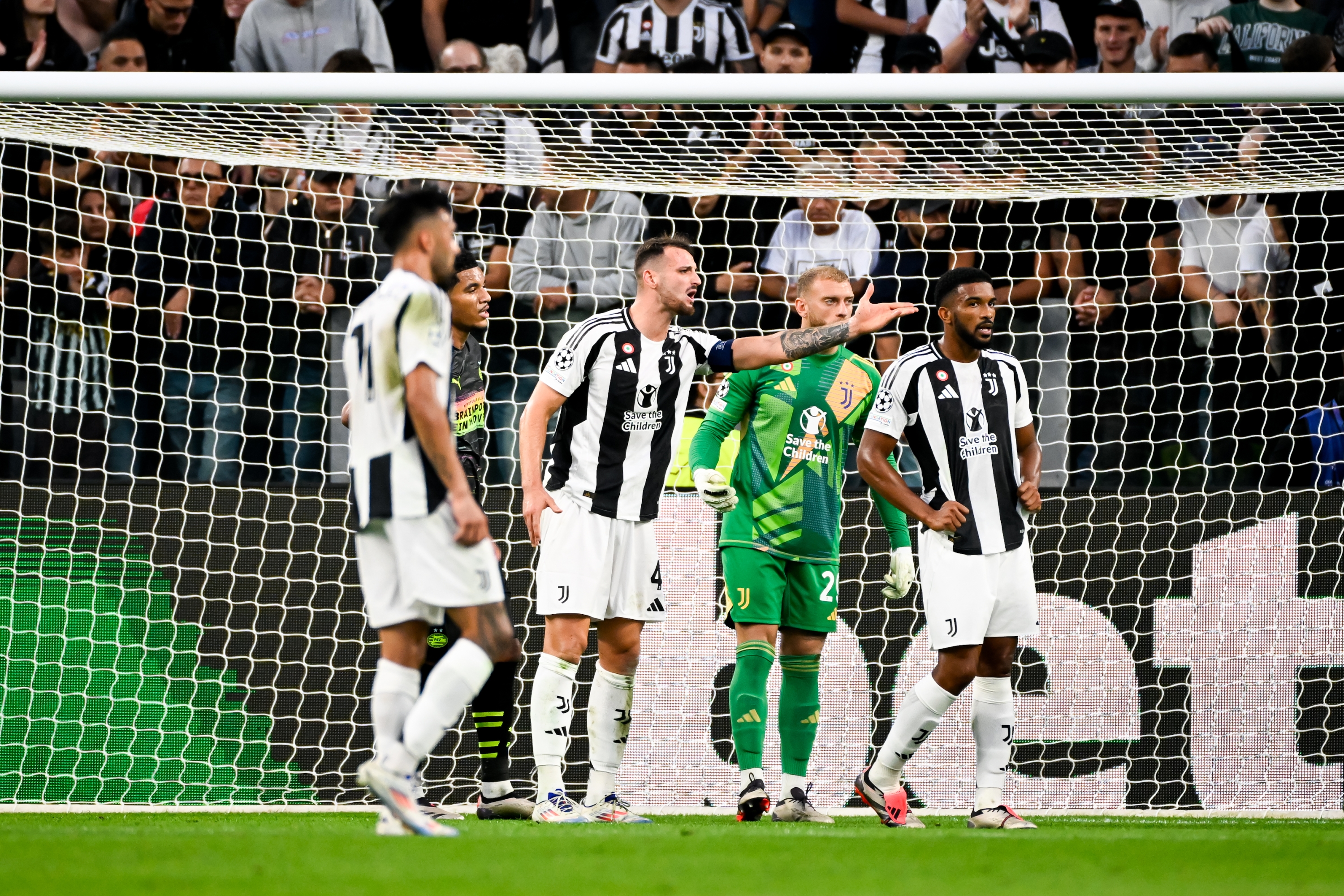 TURIN, ITALY - SEPTEMBER 17: Federico Gatti of Juventus reacts during the UEFA Champions League 2024/25 League Phase MD1 match between Juventus and PSV Eindhoven at Juventus Stadium on September 17, 2024 in Turin, Italy. (Photo by Daniele Badolato - Juventus FC/Juventus FC via Getty Images)