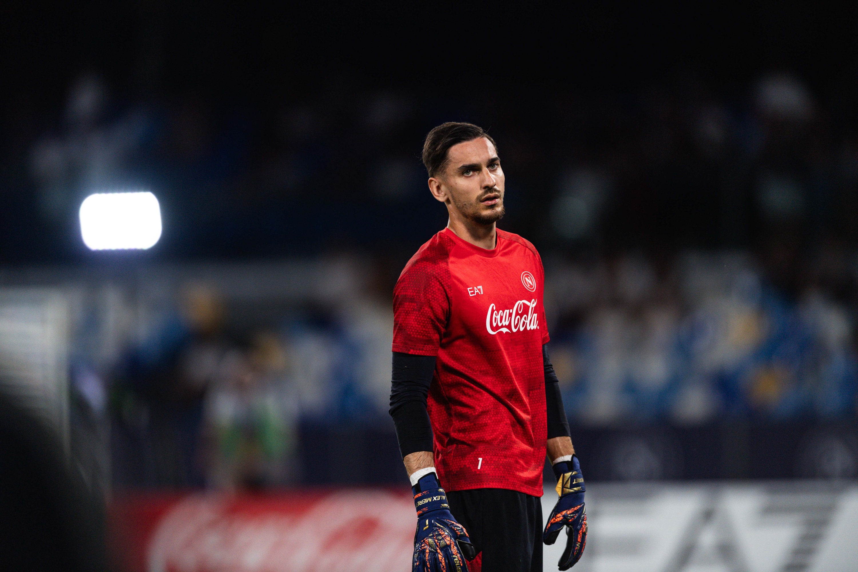 Diego Armando Maradona Stadium, Napoli, ITALY - AUG 25 2024: SSC Napoli player Alex Meret during the warm up before the Serie A match between SSC Napoli and Bologna FC at Diego Armando Maradona Stadium on August 25, 2024 in Napoli, Italy. (Photo by SSC Napoli/Getty Images)