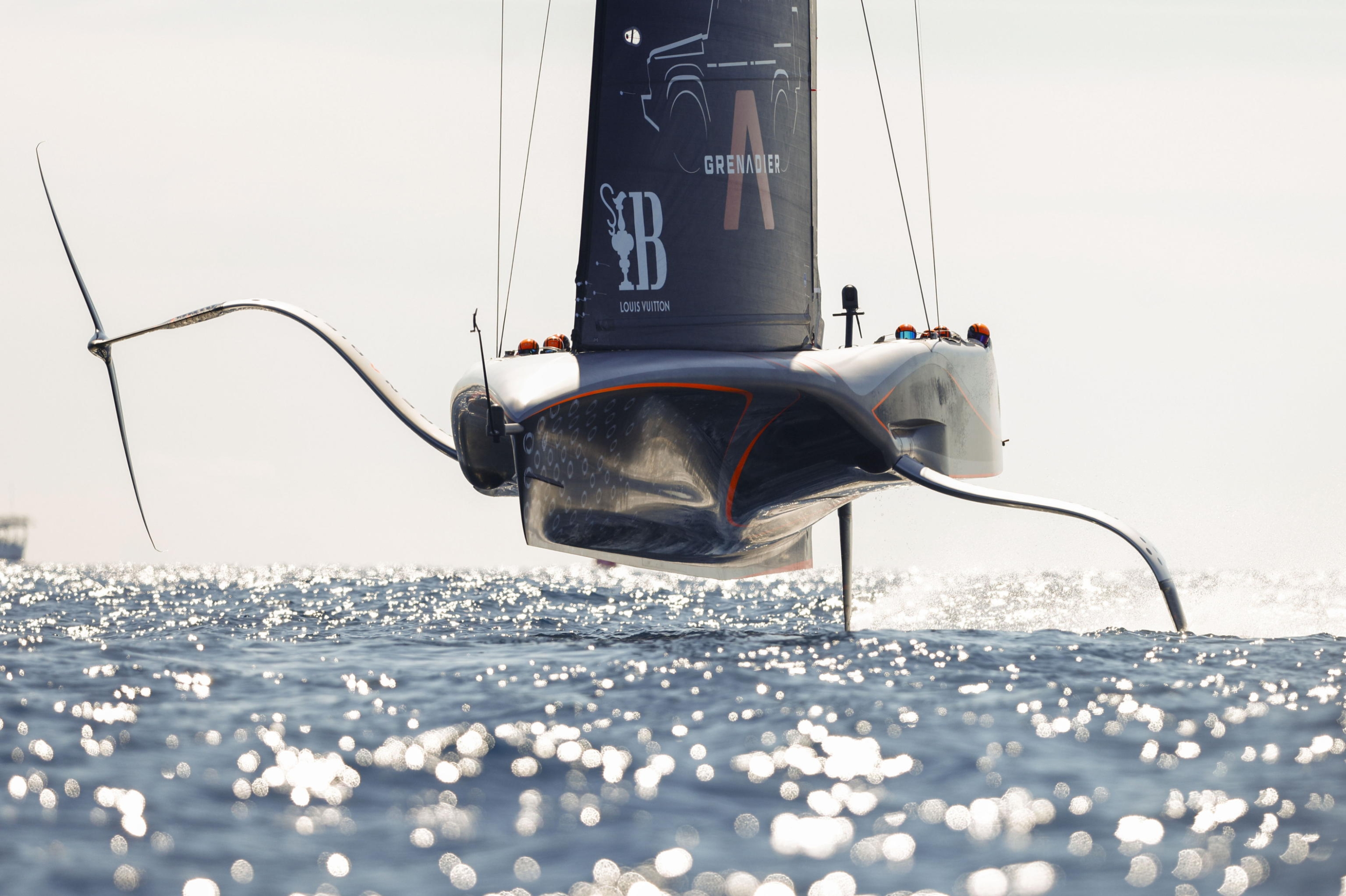 epaselect epa11630437 INEOS Britannia competes during Day 2 of the 2024 Louis Vuitton Cup final in Barcelona, Spain, 28 September 2024. The winner of the Louis Vuitton Cup sailing competition determines the challenger in the 37th America's Cup to be held in October.  EPA/Quique Garcia