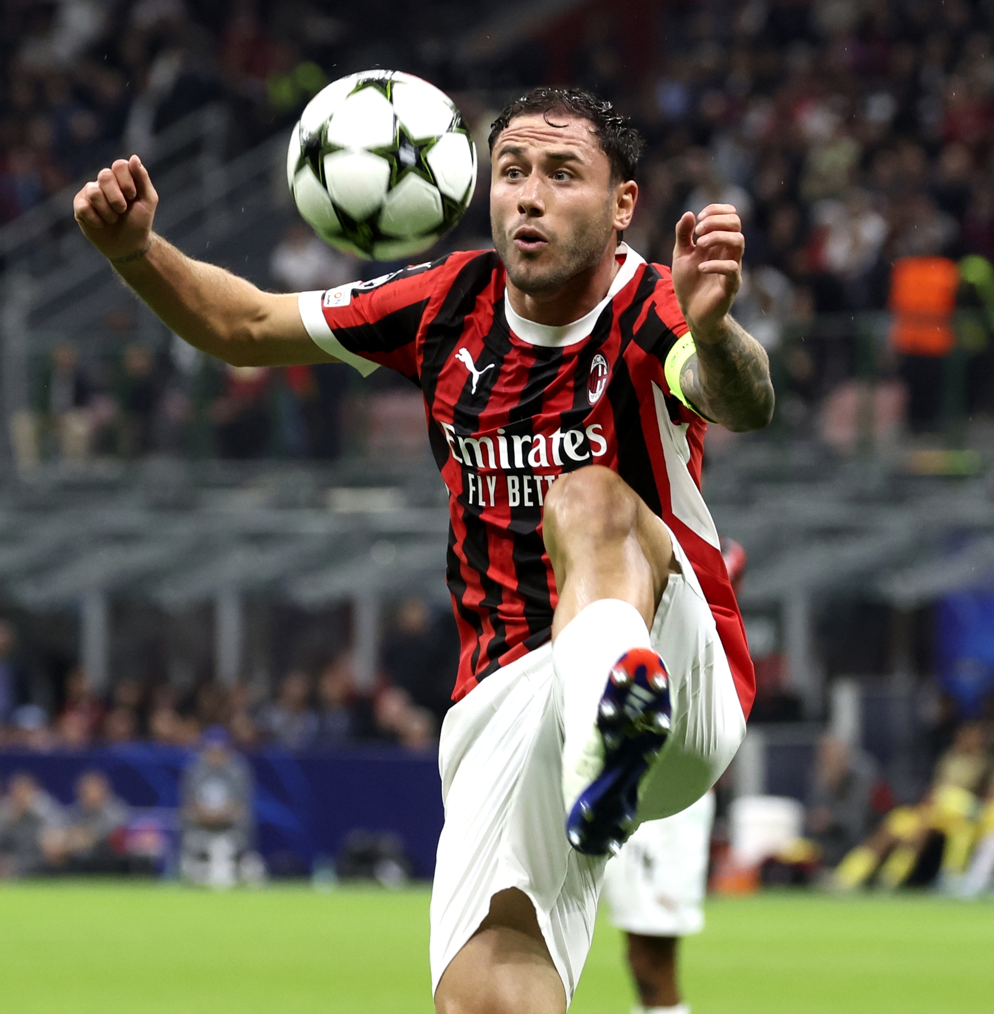 MILAN, ITALY - SEPTEMBER 17: Davide Calabria of AC Milan in action during the UEFA Champions League 2024/25 League Phase MD1 match between AC Milan and Liverpool FC at Stadio San Siro on September 17, 2024 in Milan, Italy. (Photo by Giuseppe Cottini/AC Milan via Getty Images)