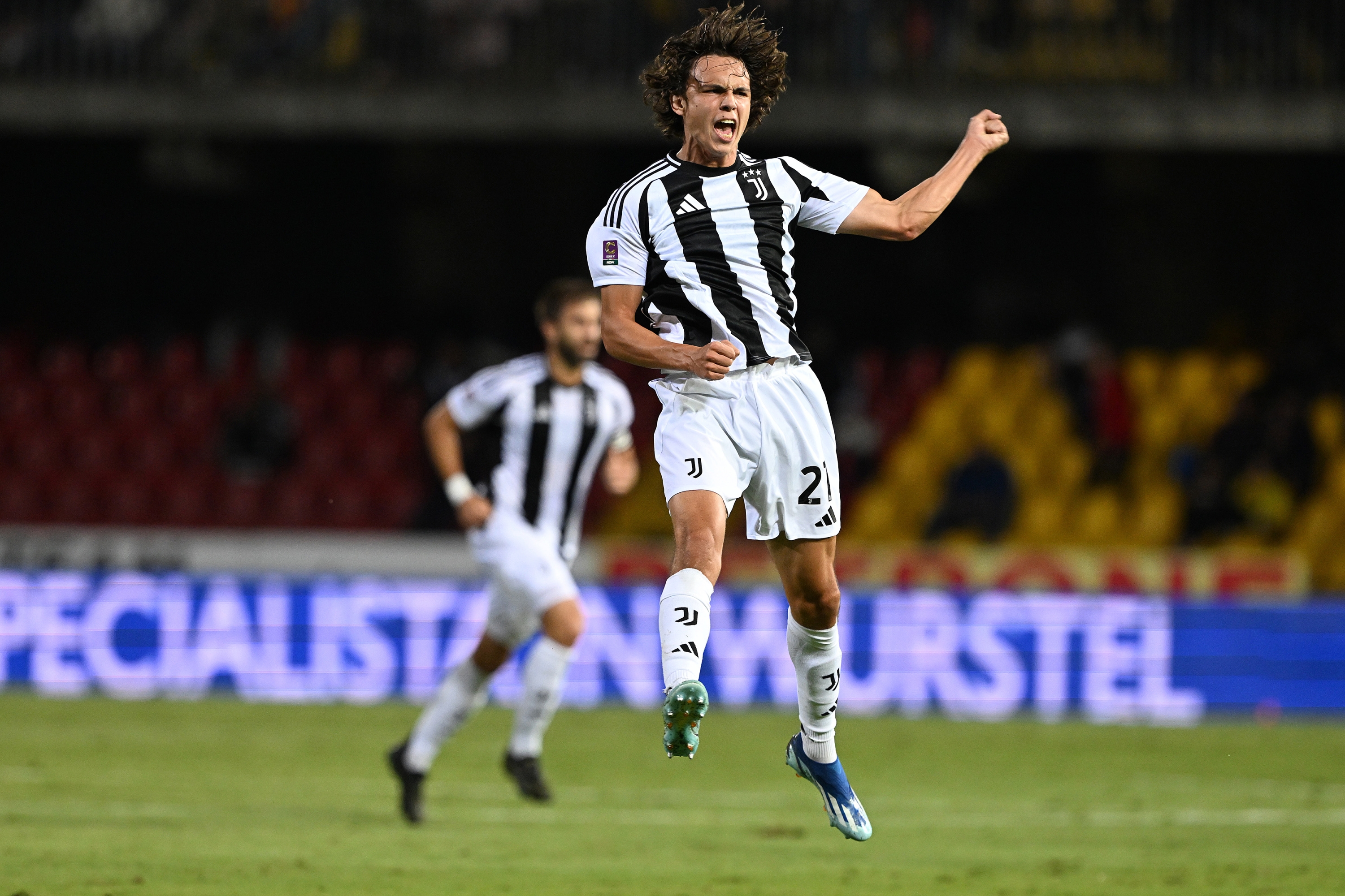 BENEVENTO, ITALY - SEPTEMBER 30: Martin Palumbo of Juventus Next Gen celebrates after scoring his side first goal during the Serie C match between Benevento and Juventus Next Gen at Stadio Ciro Vigorito on September 30, 2024 in Benevento, Italy. (Photo by Juventus FC/Juventus FC via Getty Images)