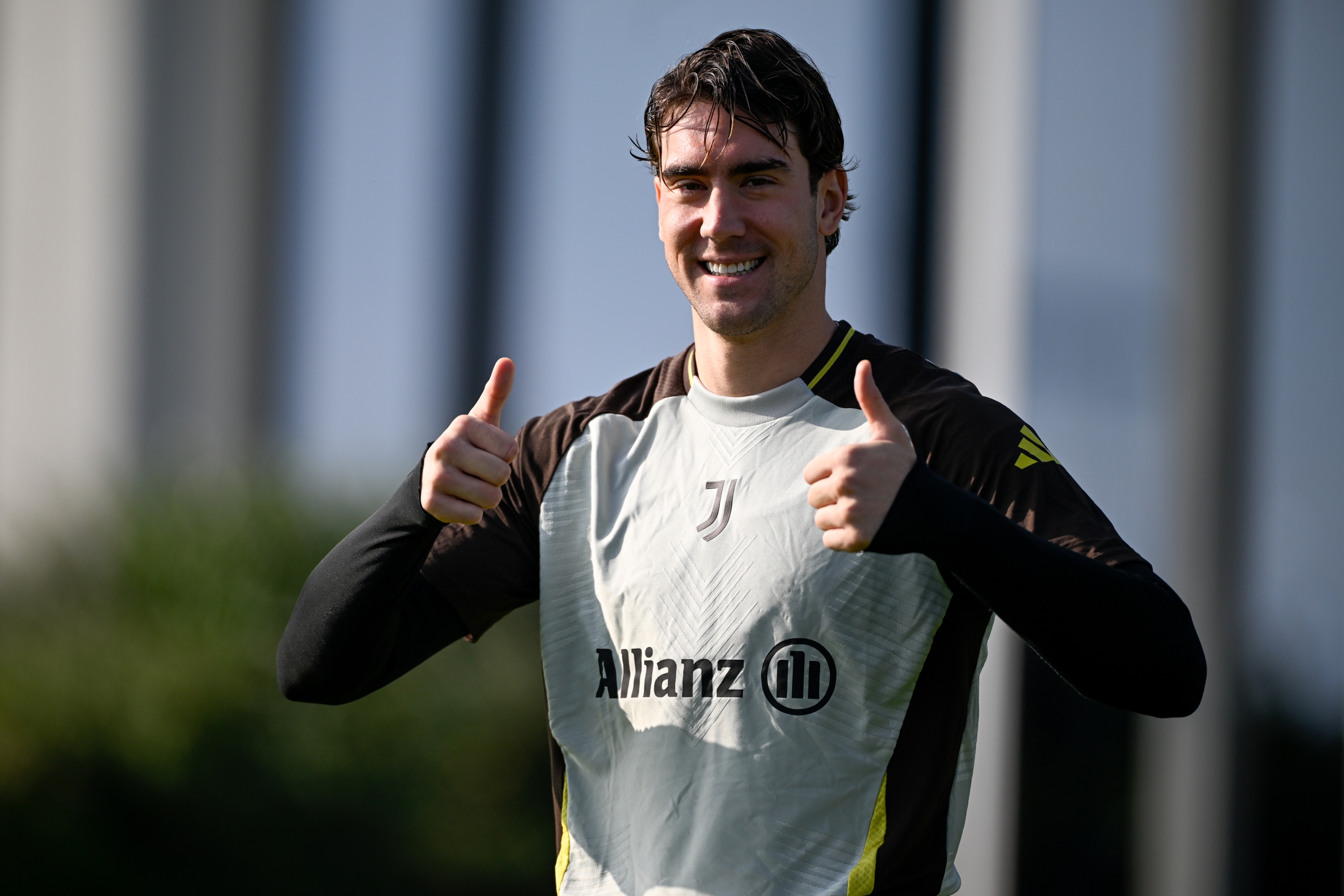 TURIN, ITALY - NOVEMBER 4: Dusan Vlahovic of Juventus during the UEFA Champions League training session at JTC on November 4, 2024 in Turin, Italy. (Photo by Daniele Badolato - Juventus FC/Juventus FC via Getty Images)