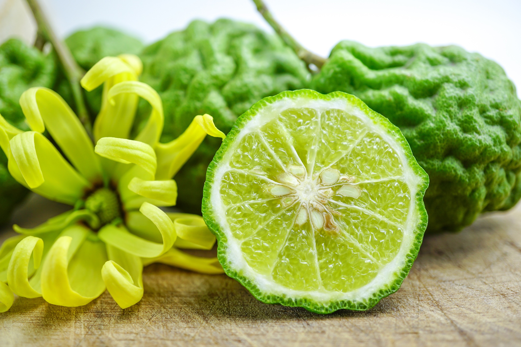 Fresh Bergamot with slide on white background.