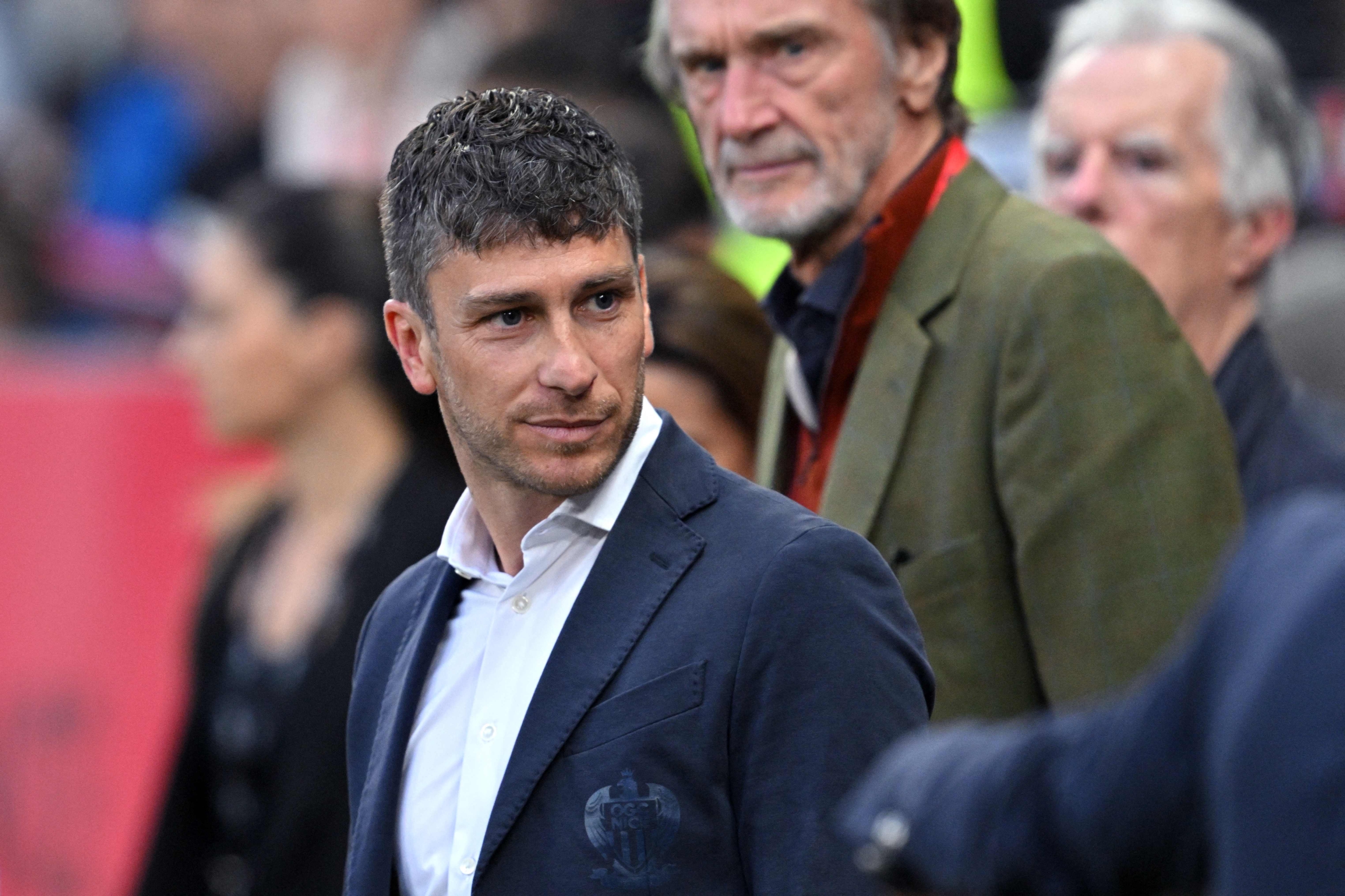 Nice's sporting director Florent Ghisolfi attends the French L1 football match between OGC Nice and Paris Saint-Germain (PSG) at the Allianz Riviera Stadium in Nice, south-eastern France, on May 15, 2024. (Photo by NICOLAS TUCAT / AFP)