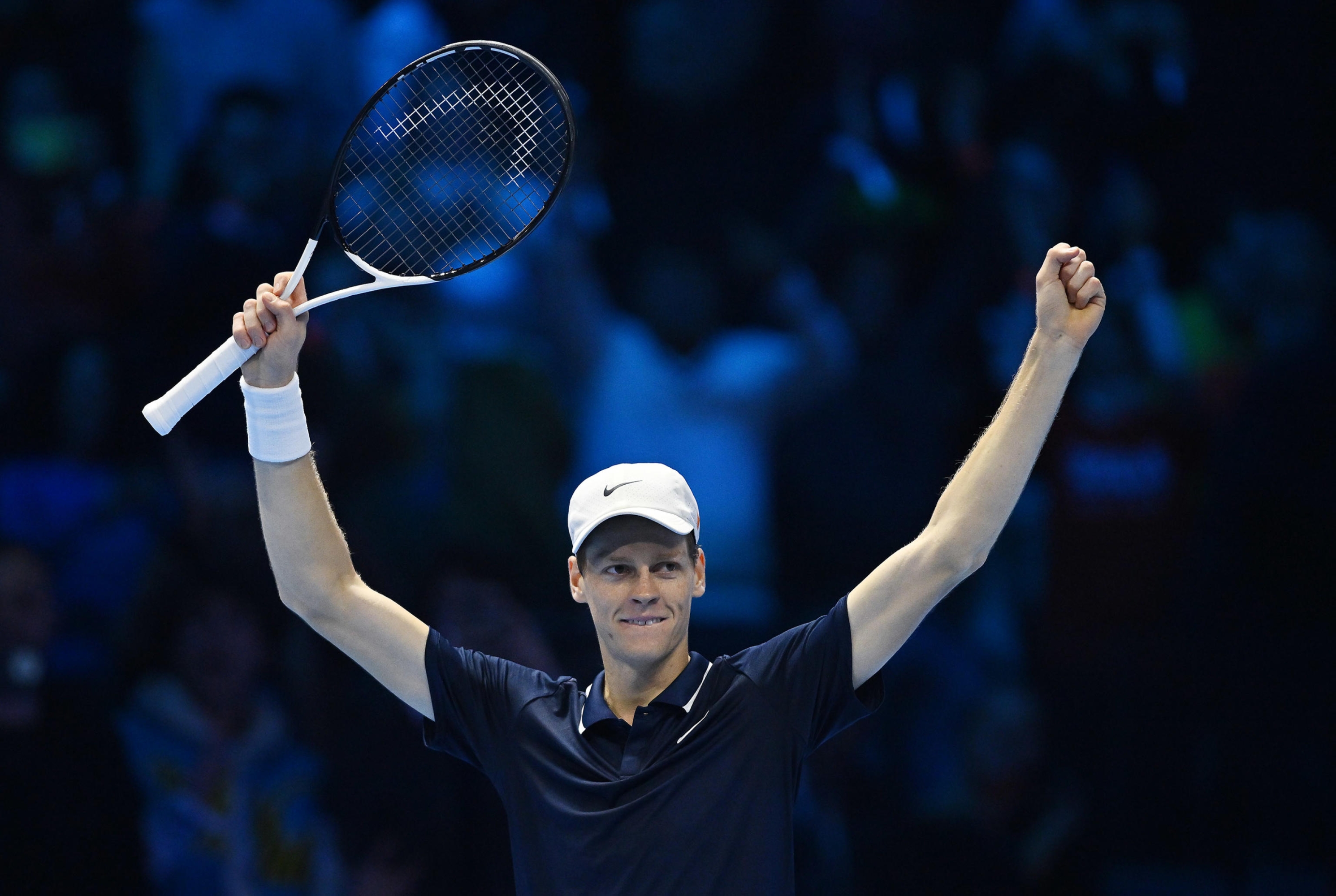 Italy's Jannik Sinner celebrates after winning the final against USA's Taylor Fritz at the ATP Finals tennis tournament in Turin, Italy, 17 November 2024.  ANSA/ALESSANDRO DI MARCO