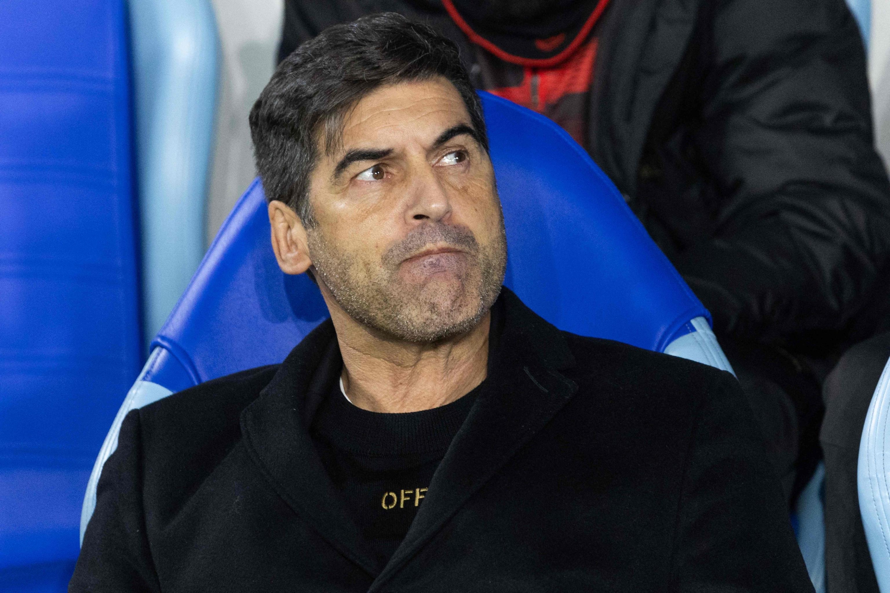 AC Milan's Portuguese head coach Paulo Fonseca looks on during the UEFA Champions League football match SK Slovan Bratislava vs AC Milan in Bratislava, Slovakia on November 26, 2024. (Photo by -STR / AFP)