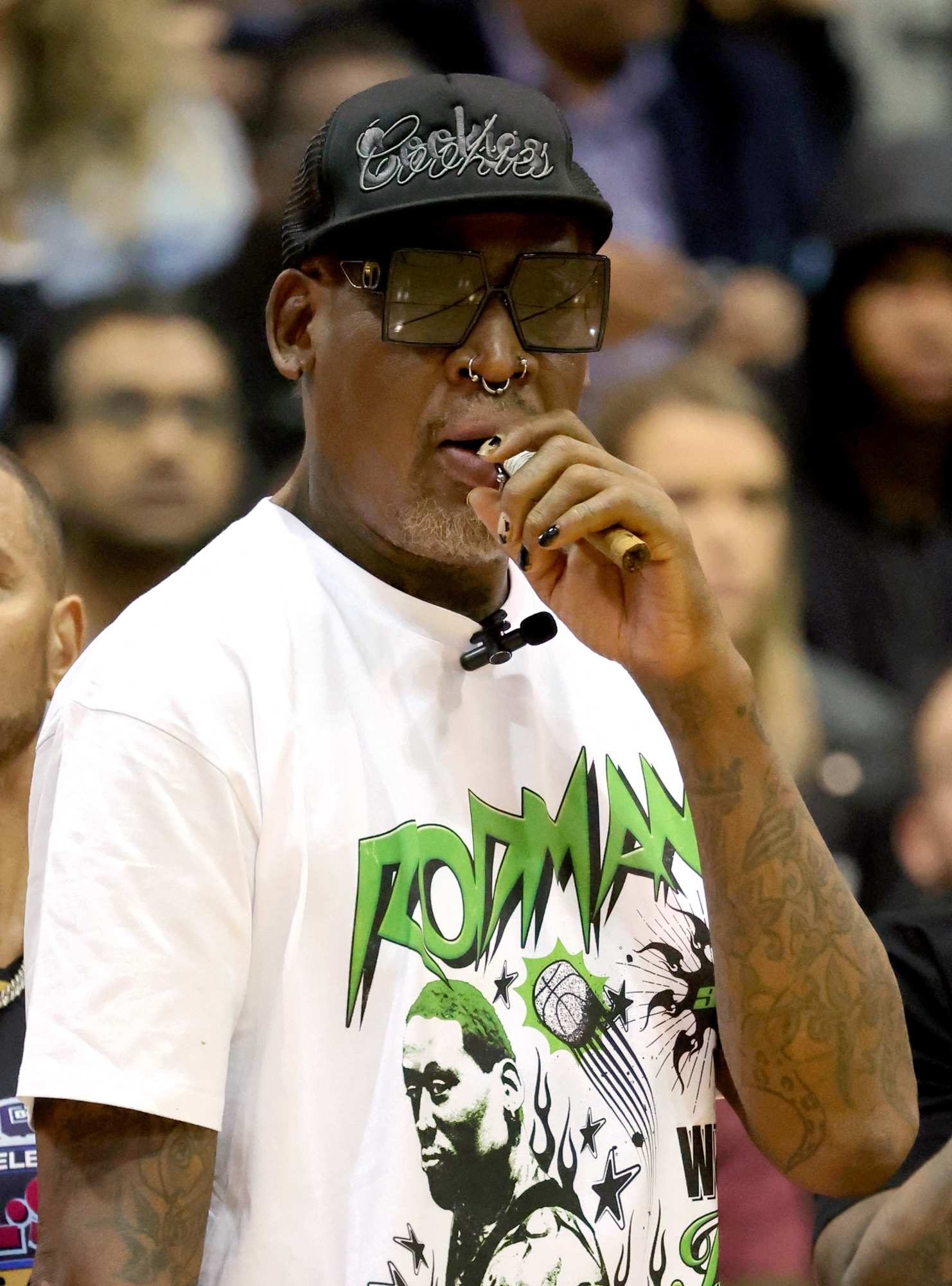 LAS VEGAS, NEVADA - FEBRUARY 04: Former NBA player Dennis Rodman coaches during the NFL Pro Bowl Weekend Celebrity All-Star Game 2023 benefiting the charity D Up On Cancer at the Cox Pavilion on February 04, 2023 in Las Vegas, Nevada.   Ethan Miller/Getty Images/AFP (Photo by Ethan Miller / GETTY IMAGES NORTH AMERICA / Getty Images via AFP)