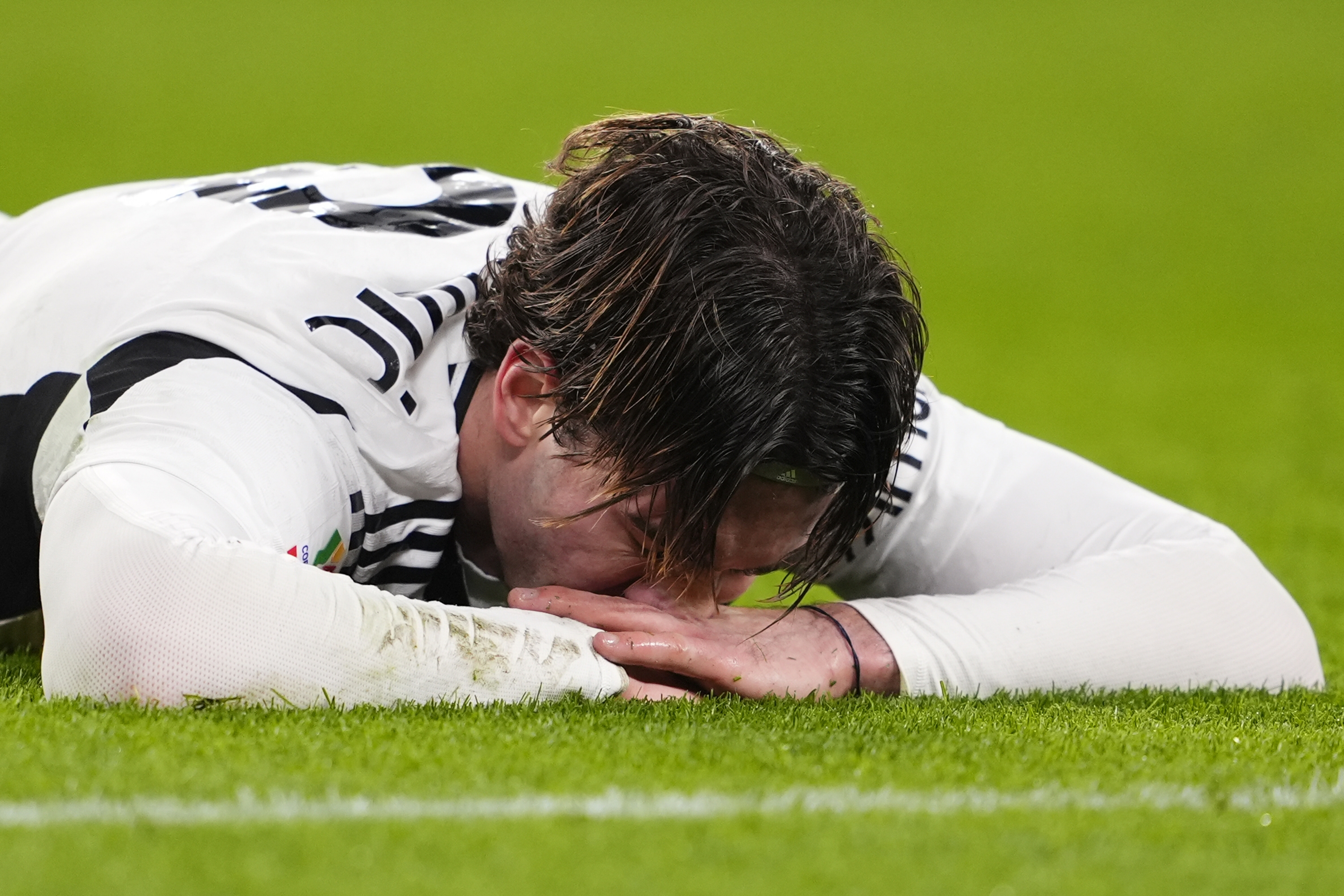 Juventus? Dusan Vlahovic during the Coppa Italia soccer match between Juventus and Cagliari at the Juventus Stadium, December 17, 2024. Sport - Soccer (Photo Fabio Ferrari/LaPresse)