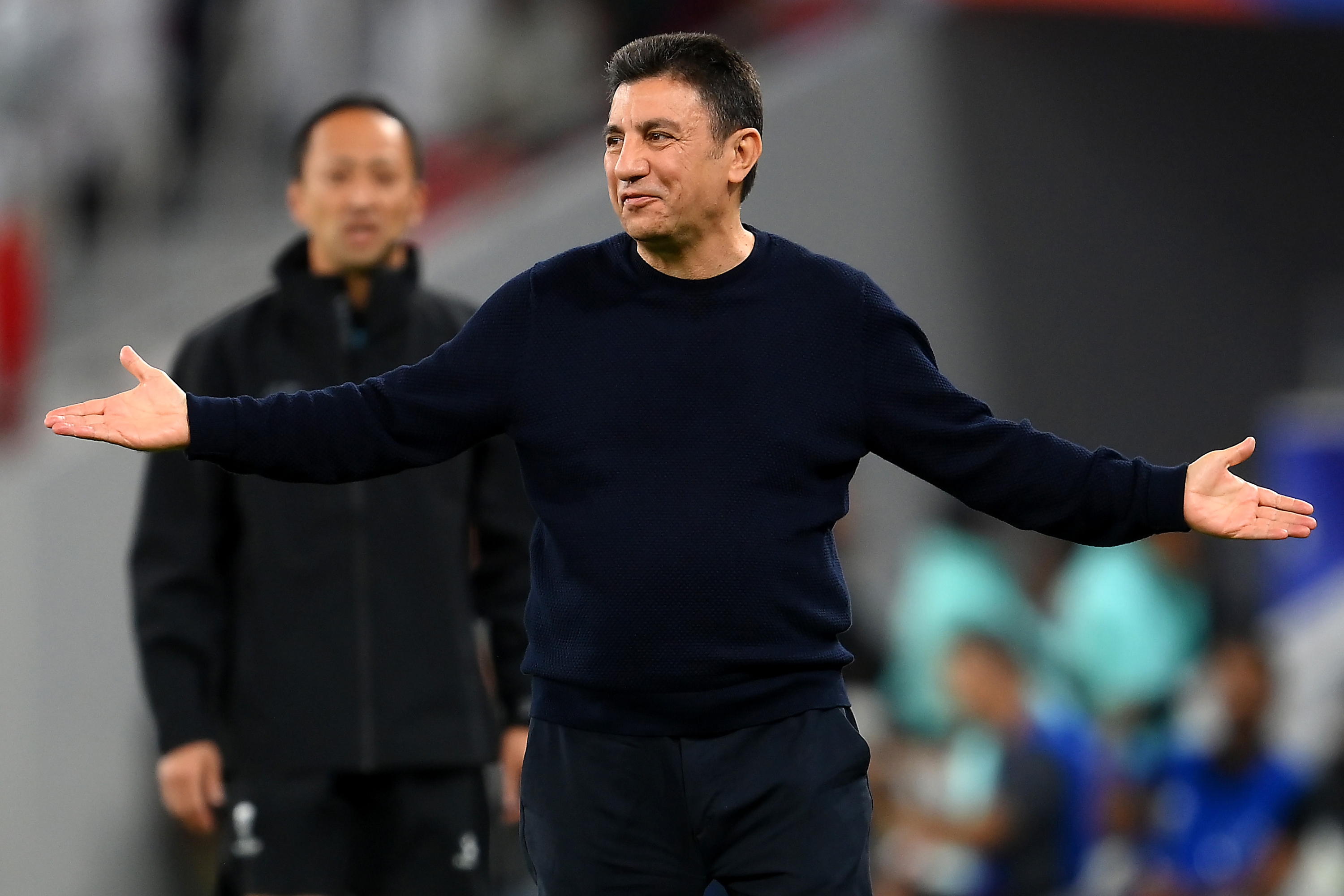 DOHA, QATAR - FEBRUARY 07: Amir Ghalenoei, Head Coach of Iran during the AFC Asian Cup Semi Final match between Iran and Qatar at Al Thumama Stadium on February 07, 2024 in Doha, Qatar. (Photo by Adam Nurkiewicz/Getty Images)