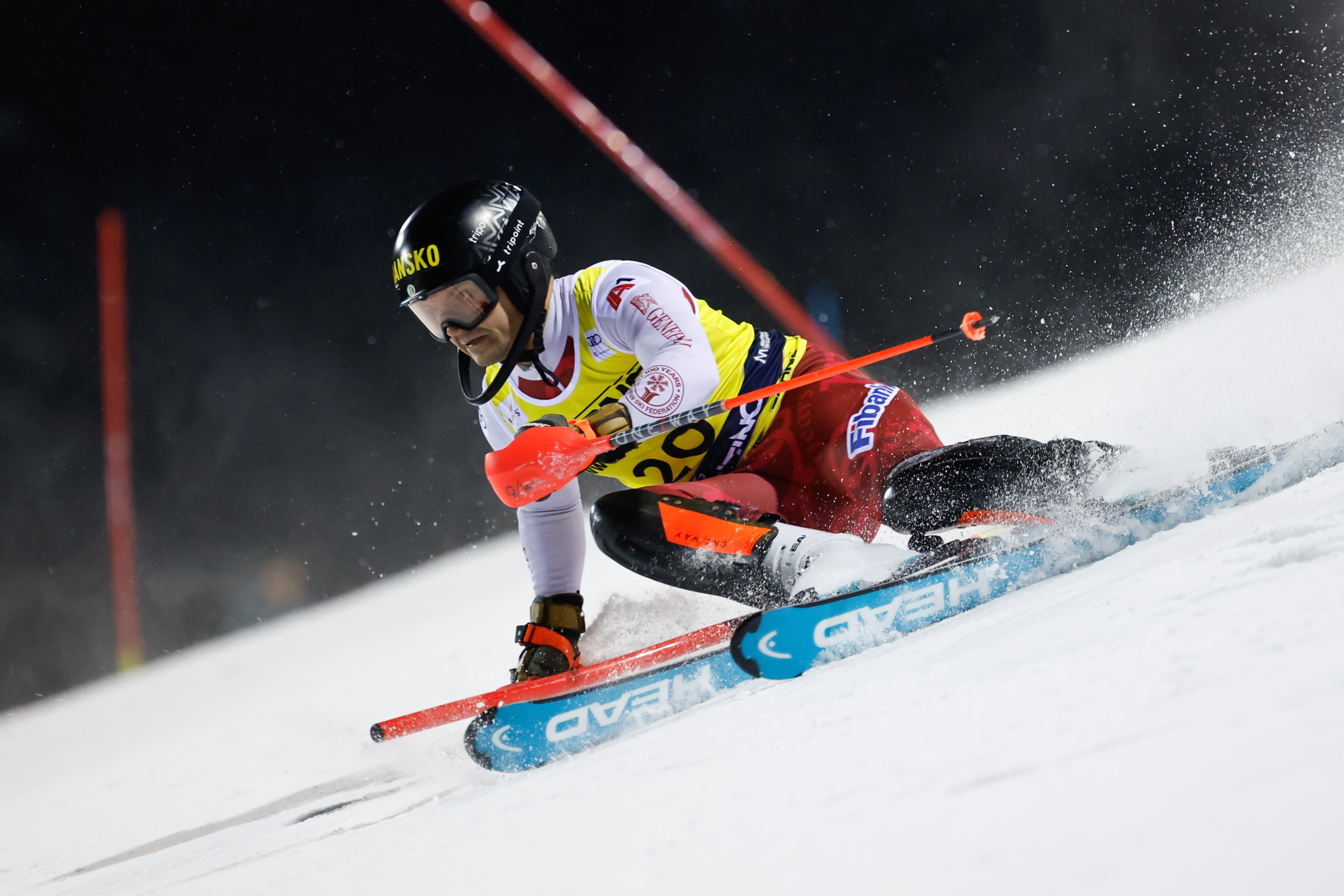 MADONNA DI CAMPIGLIO, ITALY - JANUARY 8: Albert Popov of Team Bulgaria competes during the Audi FIS Alpine Ski World Cup Men's Slalom on January 8, 2025 in Madonna di Campiglio, Italy. (Photo by Stanko Gruden/Agence Zoom/Getty Images)