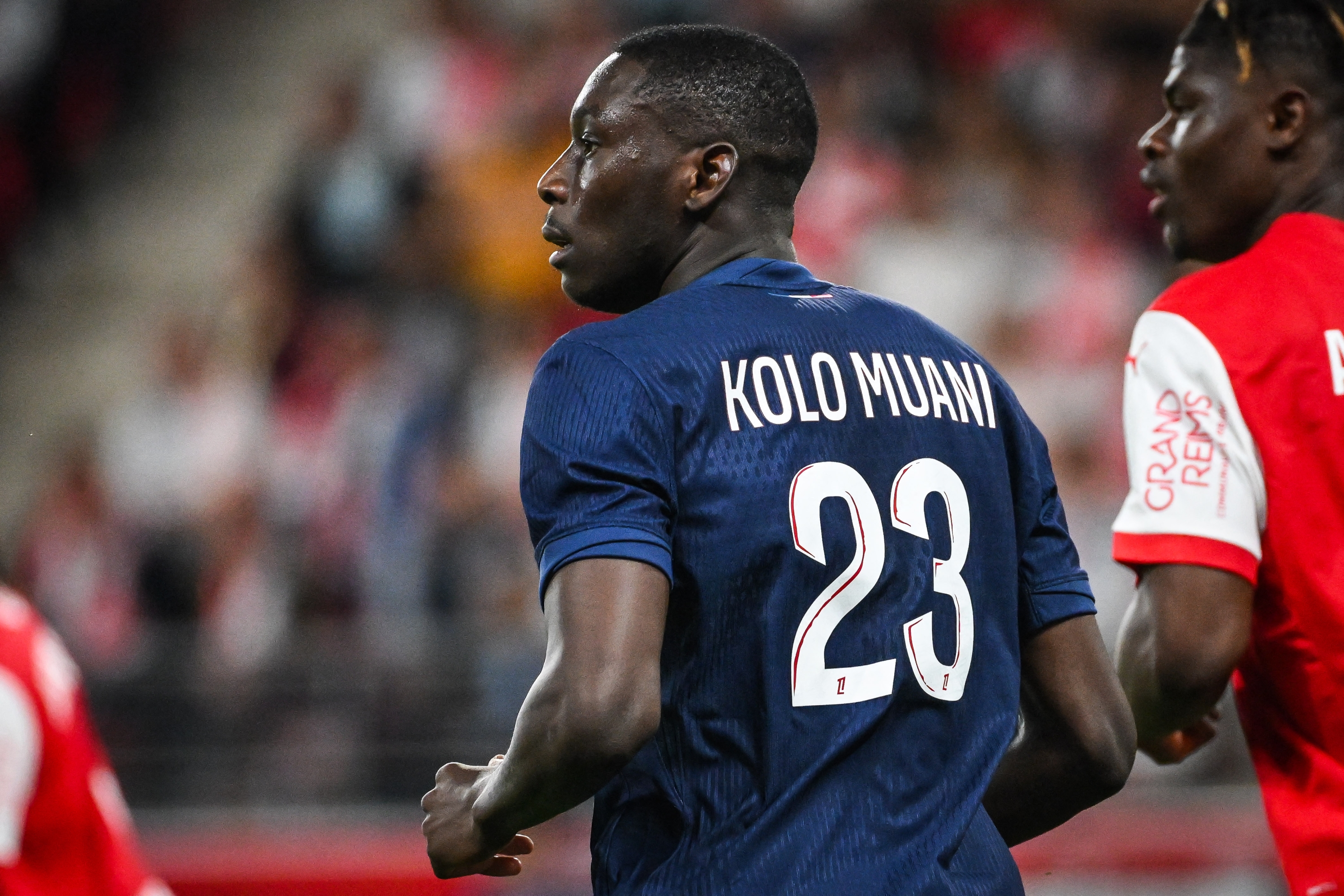 Randal KOLO MUANI of PSG during the French championship Ligue 1 football match between Stade de Reims and Paris Saint-Germain (PSG) on September 21, 2024 at Stade Auguste Delaune stadium in Reims, France - Photo Matthieu Mirville / DPPI (Photo by Matthieu Mirville / Matthieu Mirville / DPPI via AFP)