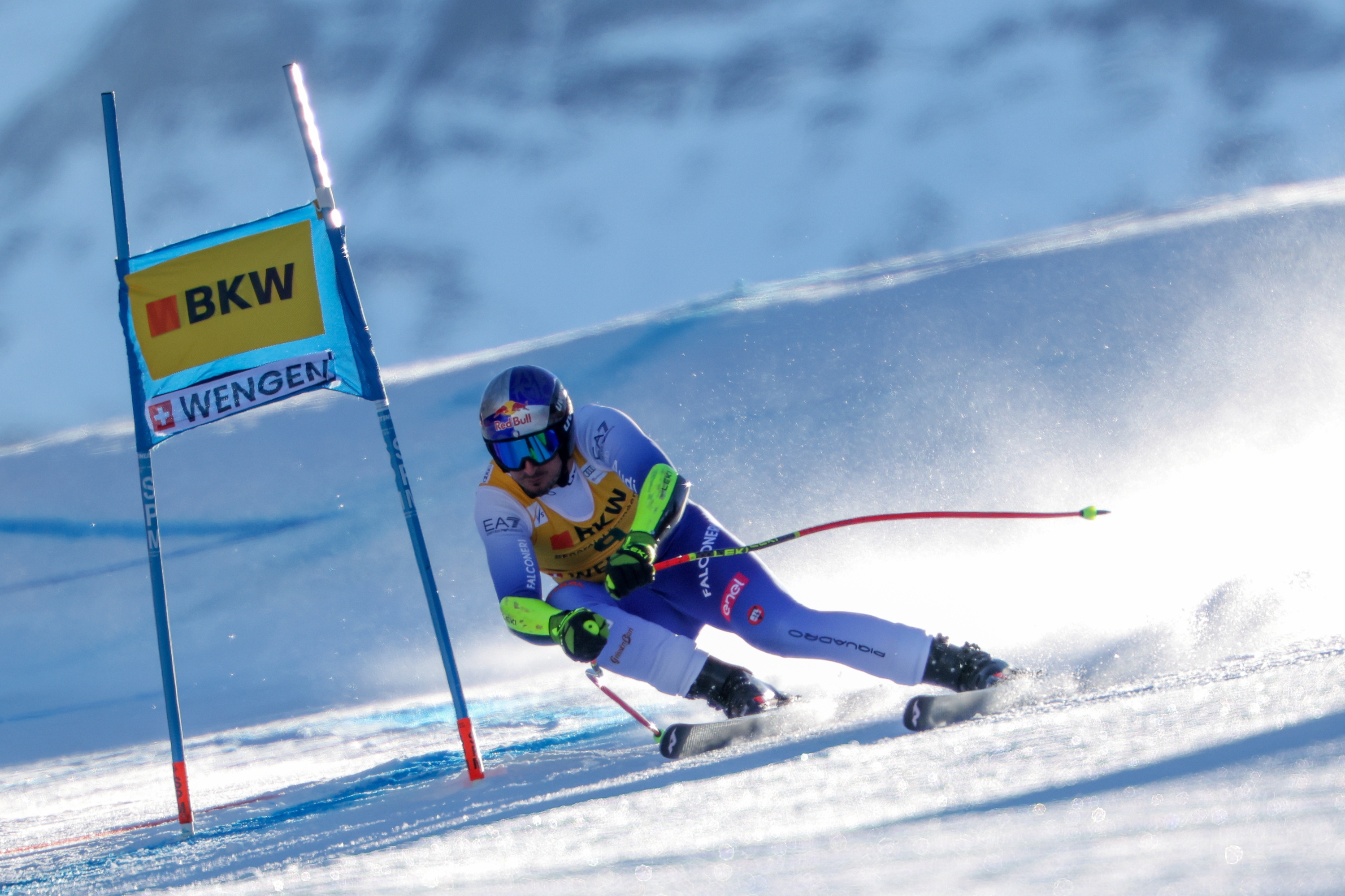 WENGEN, SWITZERLAND - JANUARY 17: Dominik Paris of Team Italy competes during the Audi FIS Alpine Ski World Cup Men's Super G on January 17, 2025 in Wengen, Switzerland. (Photo by Alexis Boichard/Agence Zoom/Getty Images)