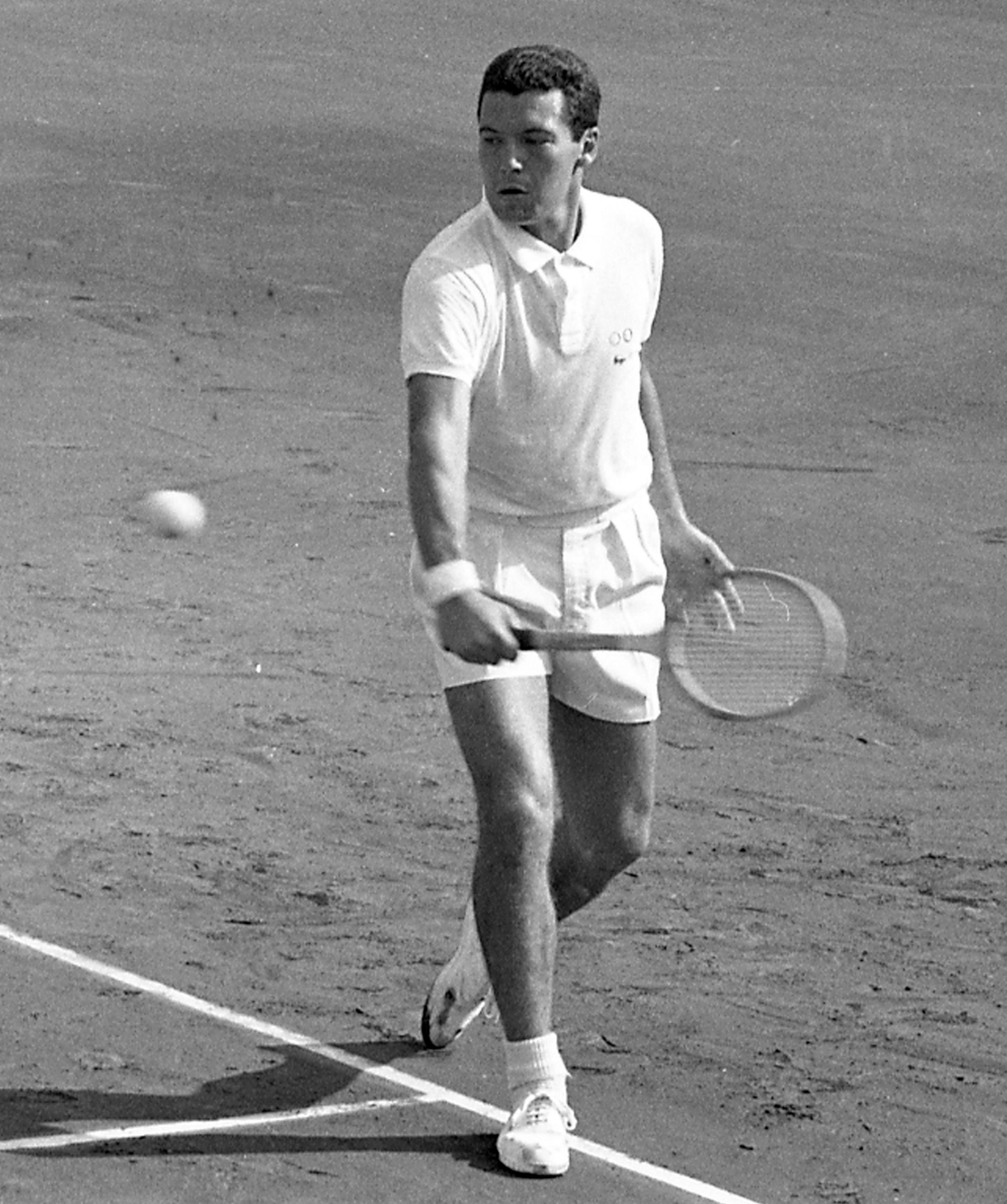 Roma ottobre 1961-Semi finale di coppa devis Italia-Usa.Nicola Pietrangeli in azione.Ansa/Olpix