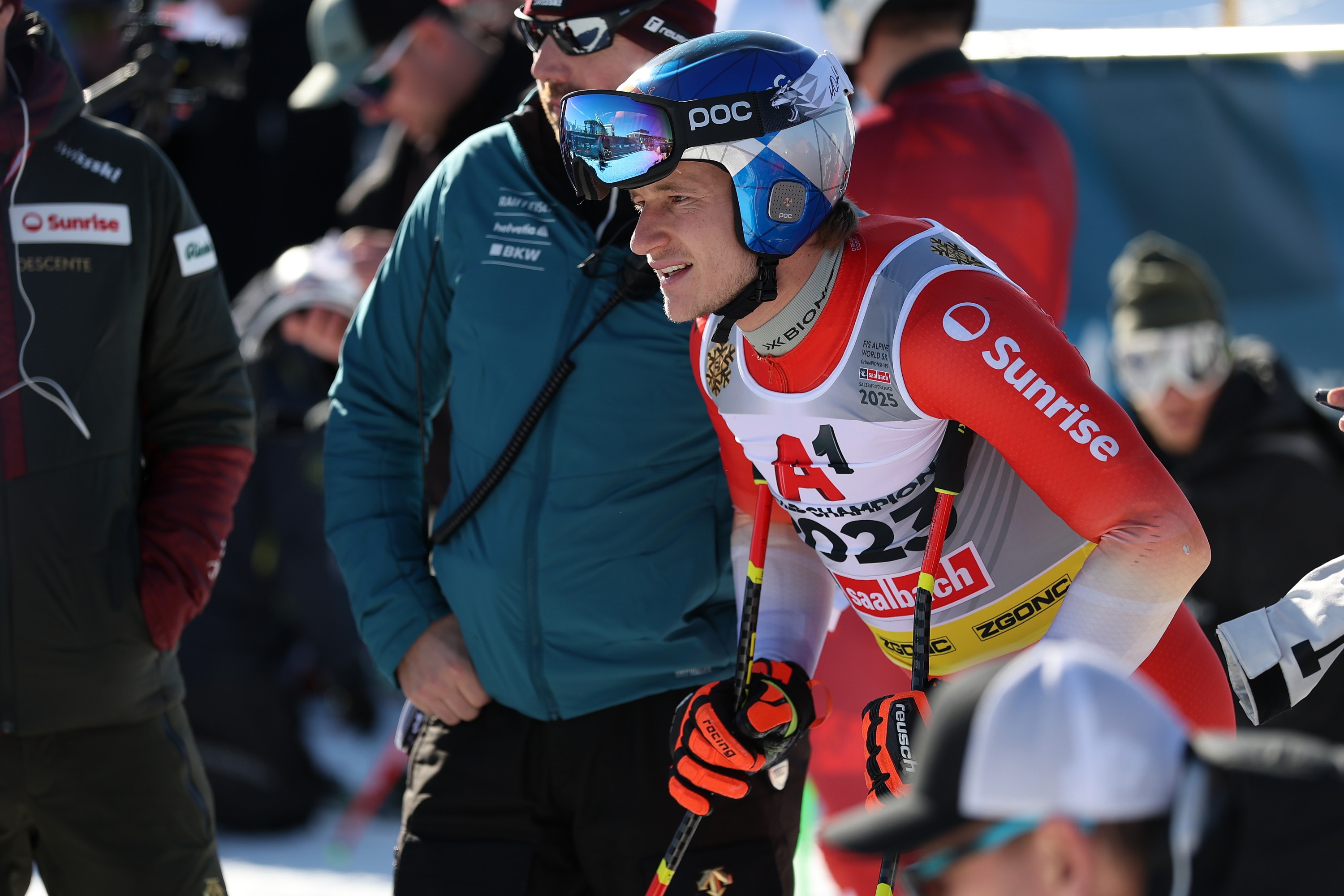  Marco Odermatt of Team Switzerland prepares to race at the start house prior to  the Audi Fis Alpine World Ski Championships - Men's Downhill Training on February 05, 2025 in Saalbach-Hinterglemm, Austria. (Photo by Sean M. Haffey/Getty Images)