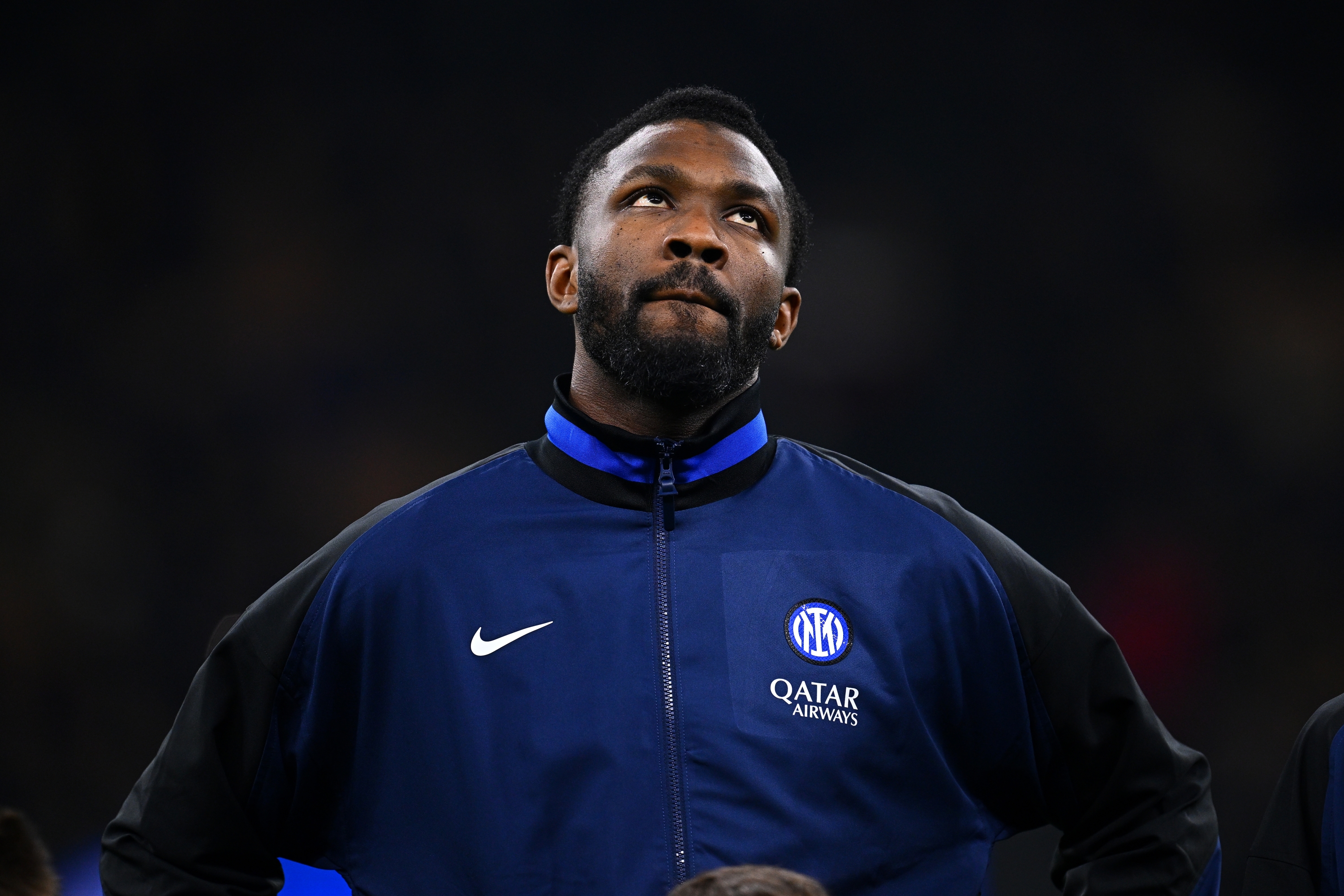 MILAN, ITALY - FEBRUARY 10: Marcus Thuram of FC Internazionale looks on prior to the Serie match between Inter and Fiorentina at Stadio Giuseppe Meazza on February 10, 2025 in Milan, Italy. (Photo by Mattia Ozbot - Inter/Inter via Getty Images)