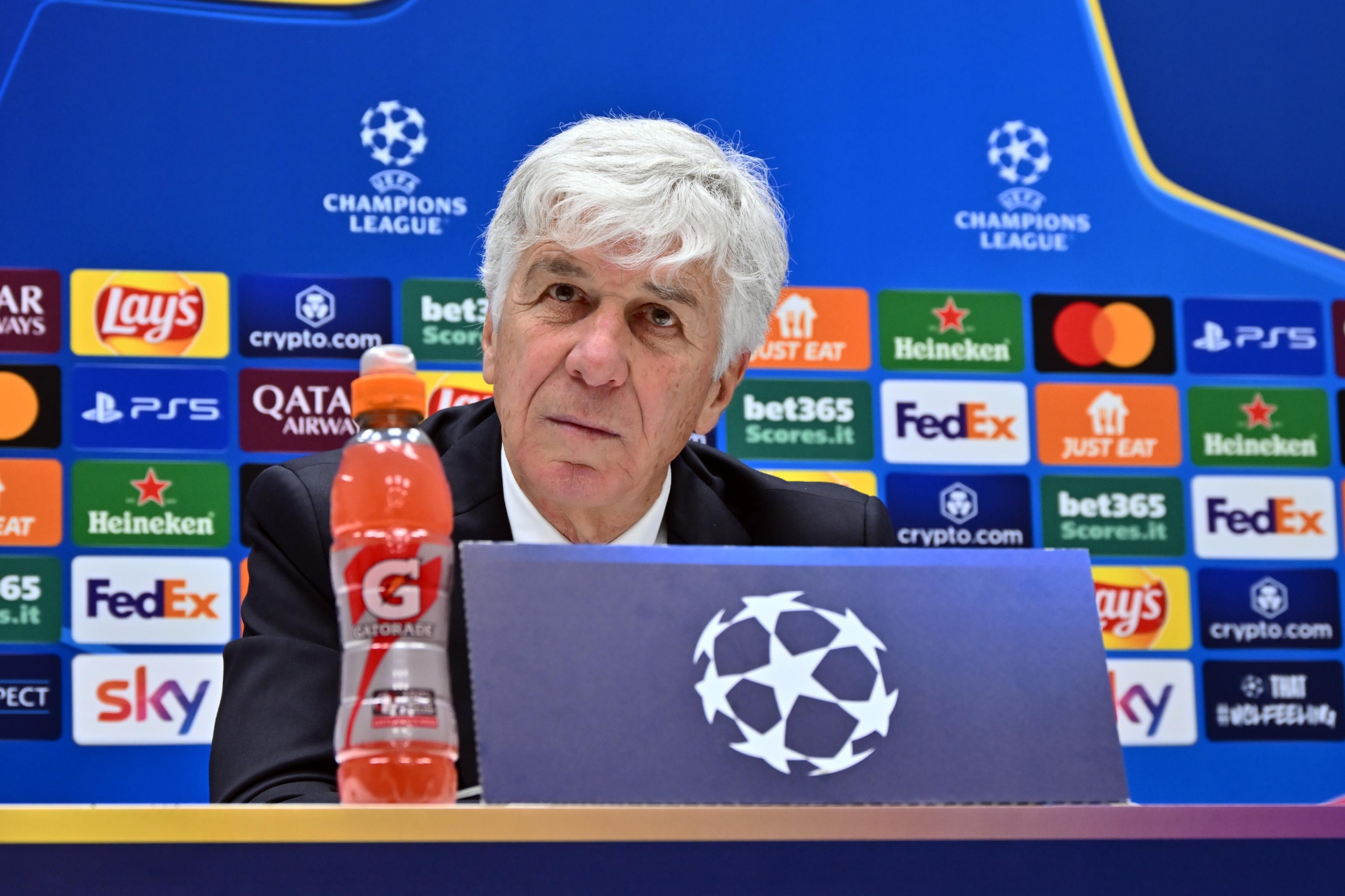 Atalanta's coach Gian Piero Gasperini during a press conference on the eve of the  UEFA Champions League knockout phase play-offs 2st leg match between Atalanta BC and Club Brugge KV at Bergamo Stadium in Bergamo, Italy, 17 February 2025.
ANSA/MICHELE MARAVIGLIA