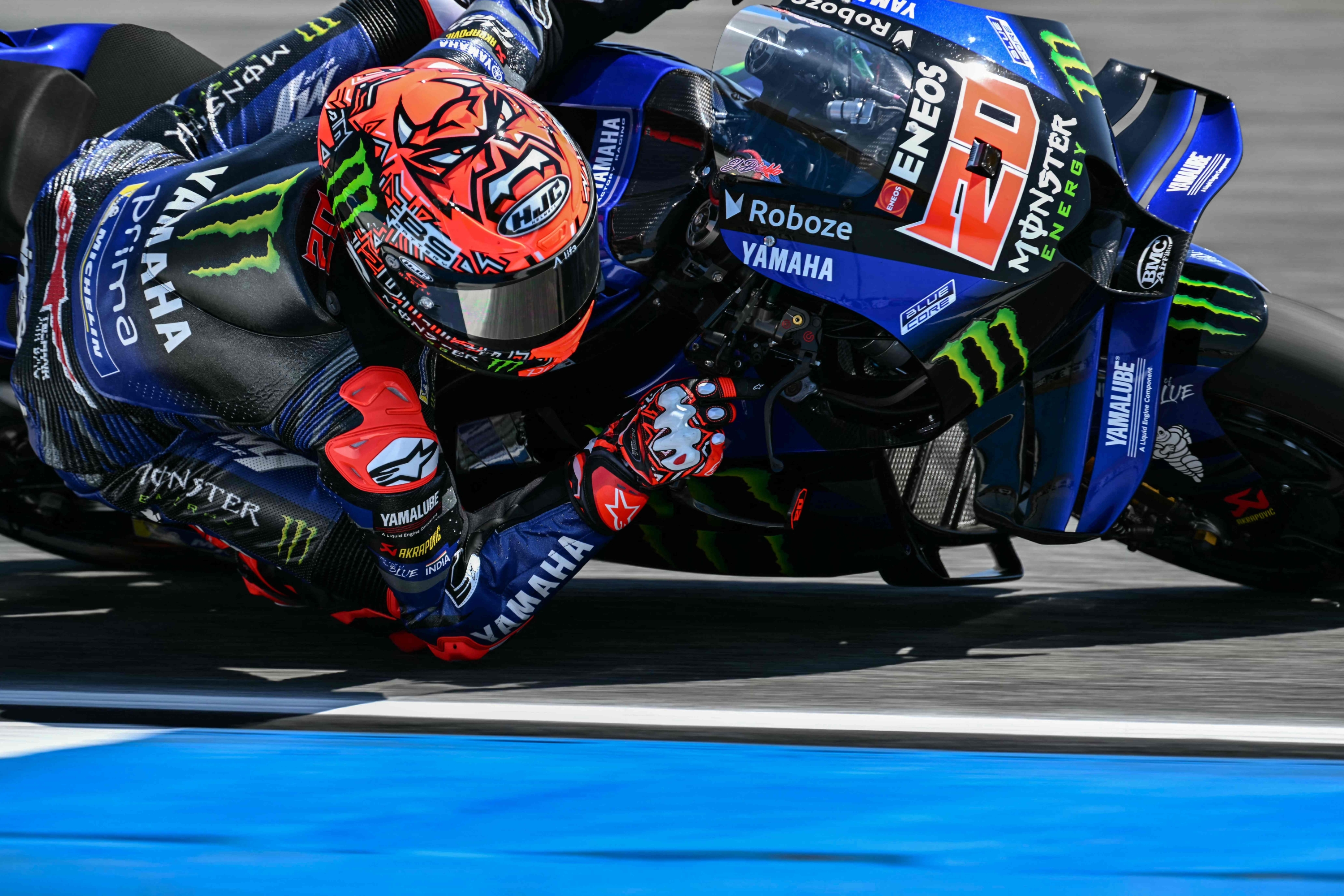 Monster Energy Yamaha MotoGP's French rider Fabio Quartararo rides during the free practice 1 session of the MotoGP Thailand Grand Prix at the Buriram International Circuit in Buriram on February 28, 2025. (Photo by MOHD RASFAN / AFP)