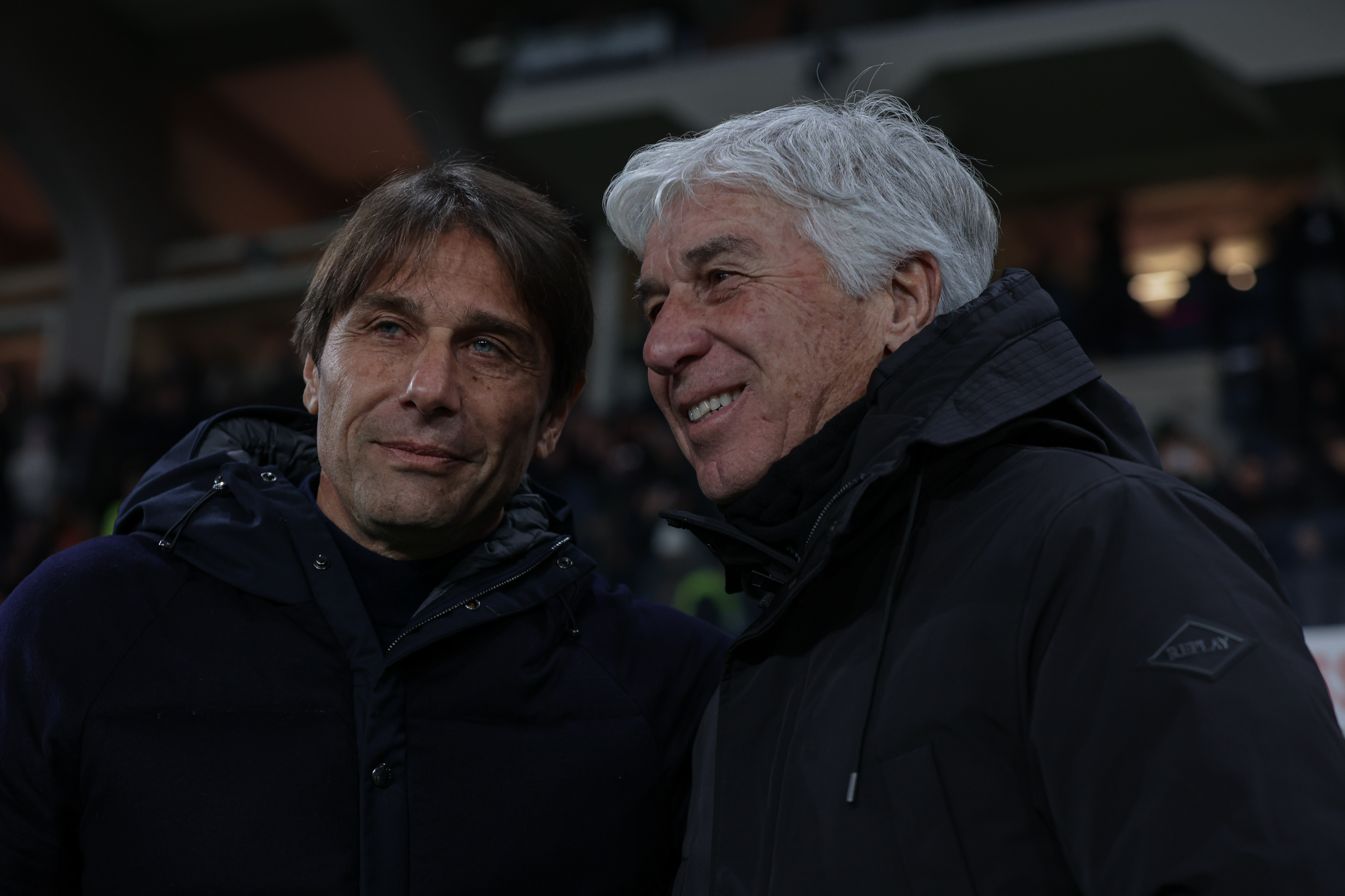 Napoli?s head coach Antonio Conte Atalanta?s head coach Gian Piero Gasperini during  the Serie A Enilive 2024/2025 soccer match between Atalanta and Napoli  at Gewiss  Stadium in Bergamo  , North Italy - Saturday , January 18 , 2025. Sport - Soccer . (Photo by Stefano Nicoli/LaPresse )