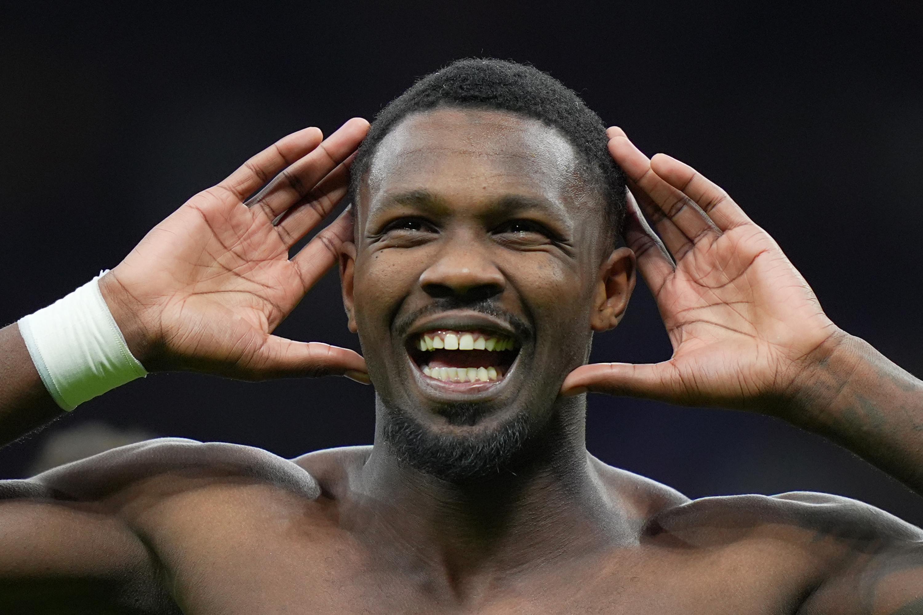 Inter Milan's Marcus Thuram celebrates after scoring   2-0     during  the Serie A soccer match between Inter and Como  at San Siro  Stadium in Milan  , North Italy - Monday  , December  23  , 2024. Sport - Soccer . (Photo by Spada/Lapresse)