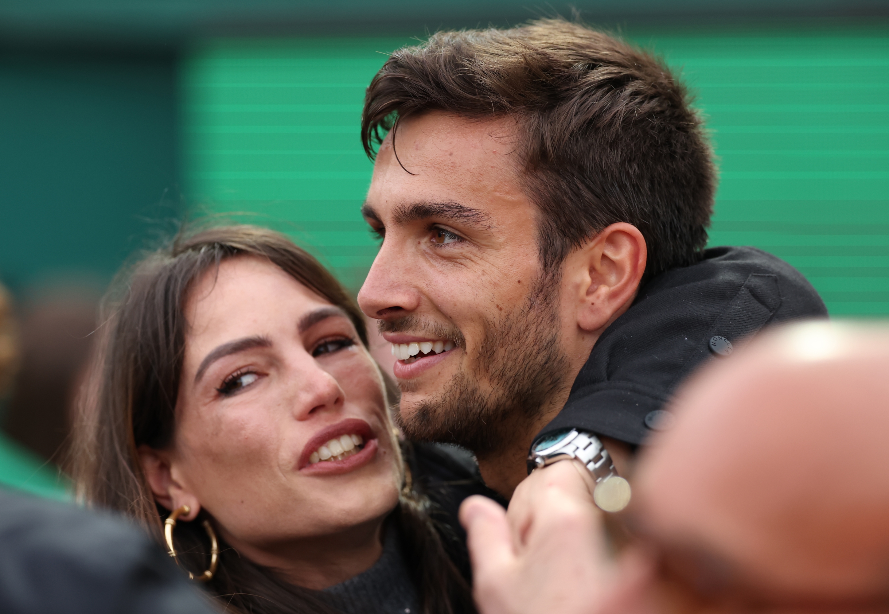 Lorenzo Musetti of Italy celebrates with his partner after winning the semi final match between Lorenzo Musetti of Italy and Alex De Minaur of Australia during day severn of the Rolex Monte-Carlo Masters at Monte-Carlo Country Club on April 12, 2025 in Monte-Carlo, Monaco. (Photo by Clive Brunskill/Getty Images)