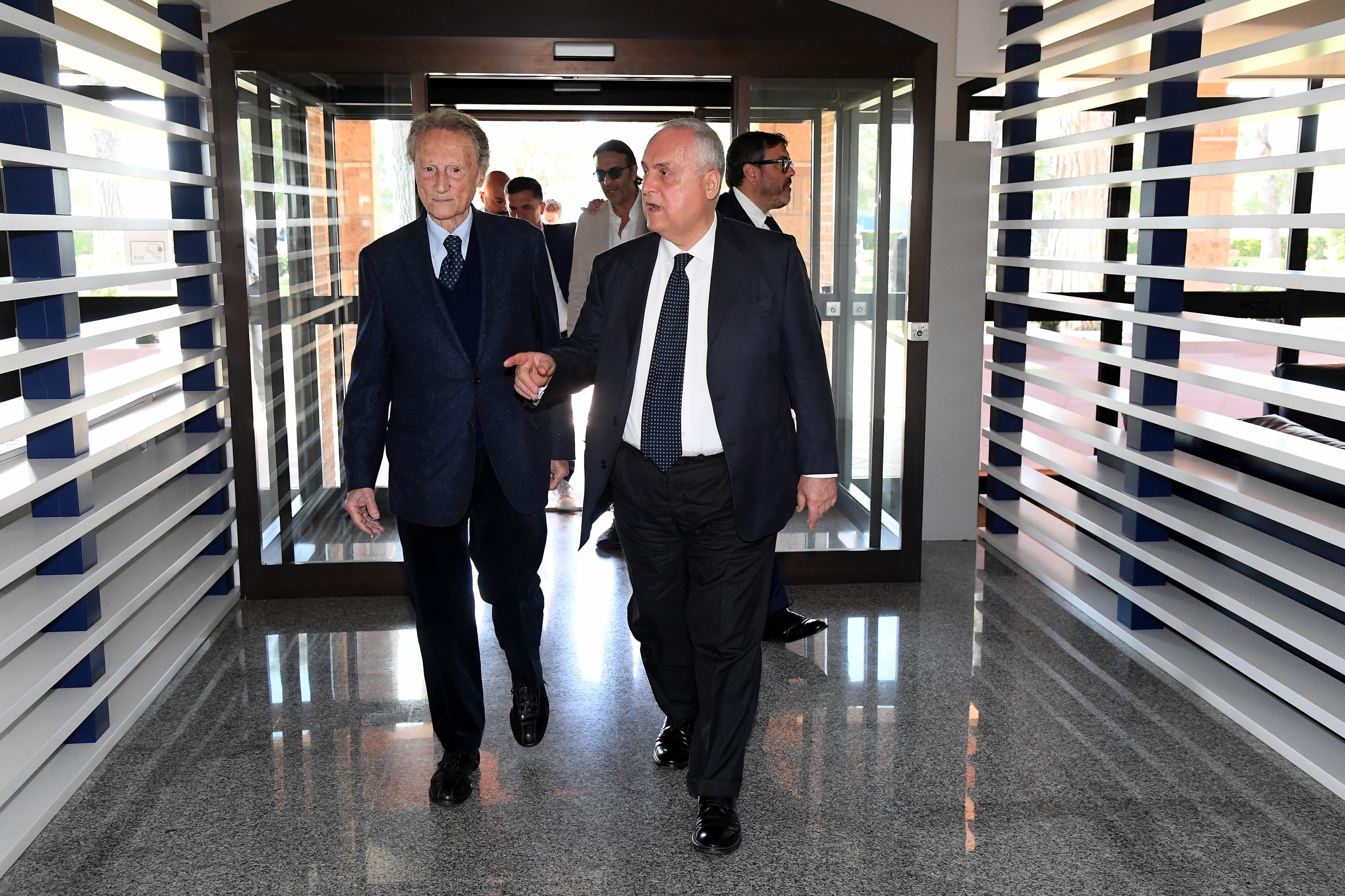 Former President of SS Lazio Sergio Cragnotti and SS Lazio President Claudio Lotito during the press conference the presentation of the book "Diluvio e Delirio" in the Formello sports center on May 13, 2025 in Rome, Italy. (Photo by Marco Rosi - SS Lazio/Getty Images)