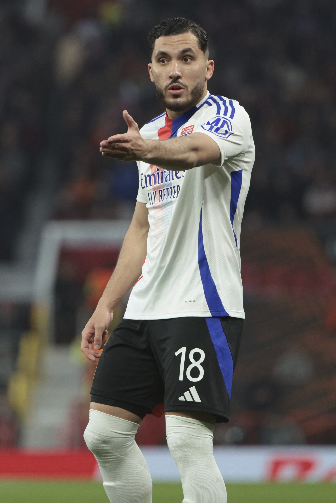Rayan Cherki of Lyon during the UEFA Europa League, Quarter-finals, 2nd leg football match between Manchester United (Man U) and Olympique Lyonnais (OL, Lyon) on March 17, 2025 at Old Trafford stadium in Manchester, England - Photo Jean Catuffe / DPPI (Photo by Jean Catuffe / Jean Catuffe / DPPI via AFP)