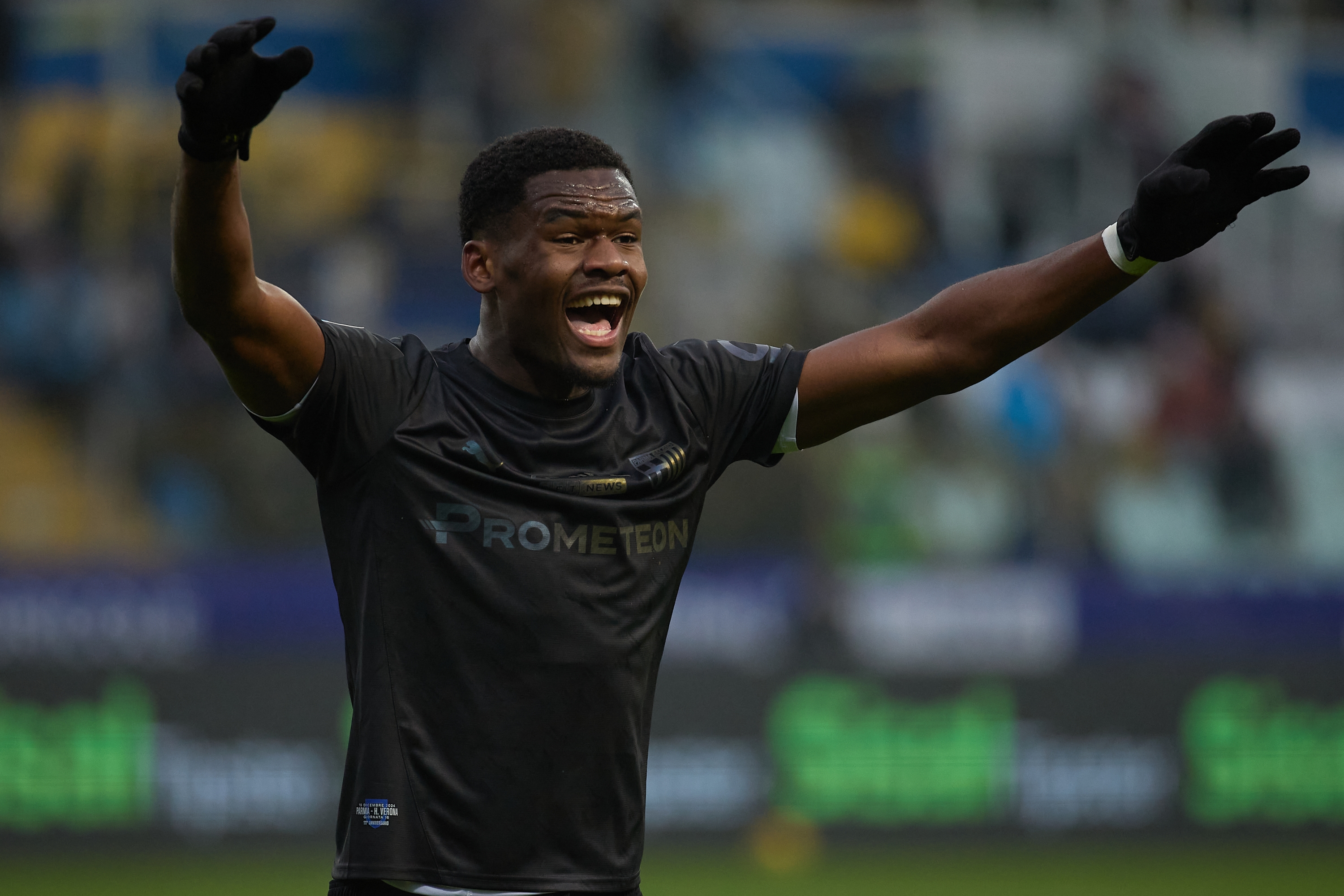  Ange-Yoan Bonny of Parma Calcio reacts during the Serie A match between Parma and Verona at Stadio Ennio Tardini on December 15, 2024 in Parma, Italy. (Photo by Emmanuele Ciancaglini/Getty Images)