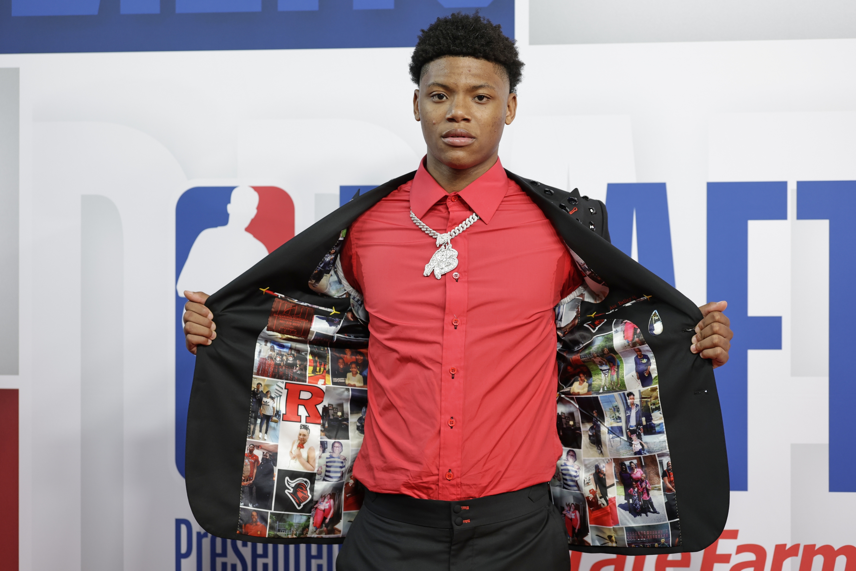 Ace Bailey arrives for the first round of the NBA basketball draft, Wednesday, June 25, 2025, in New York. (AP Photo/Adam Hunger)