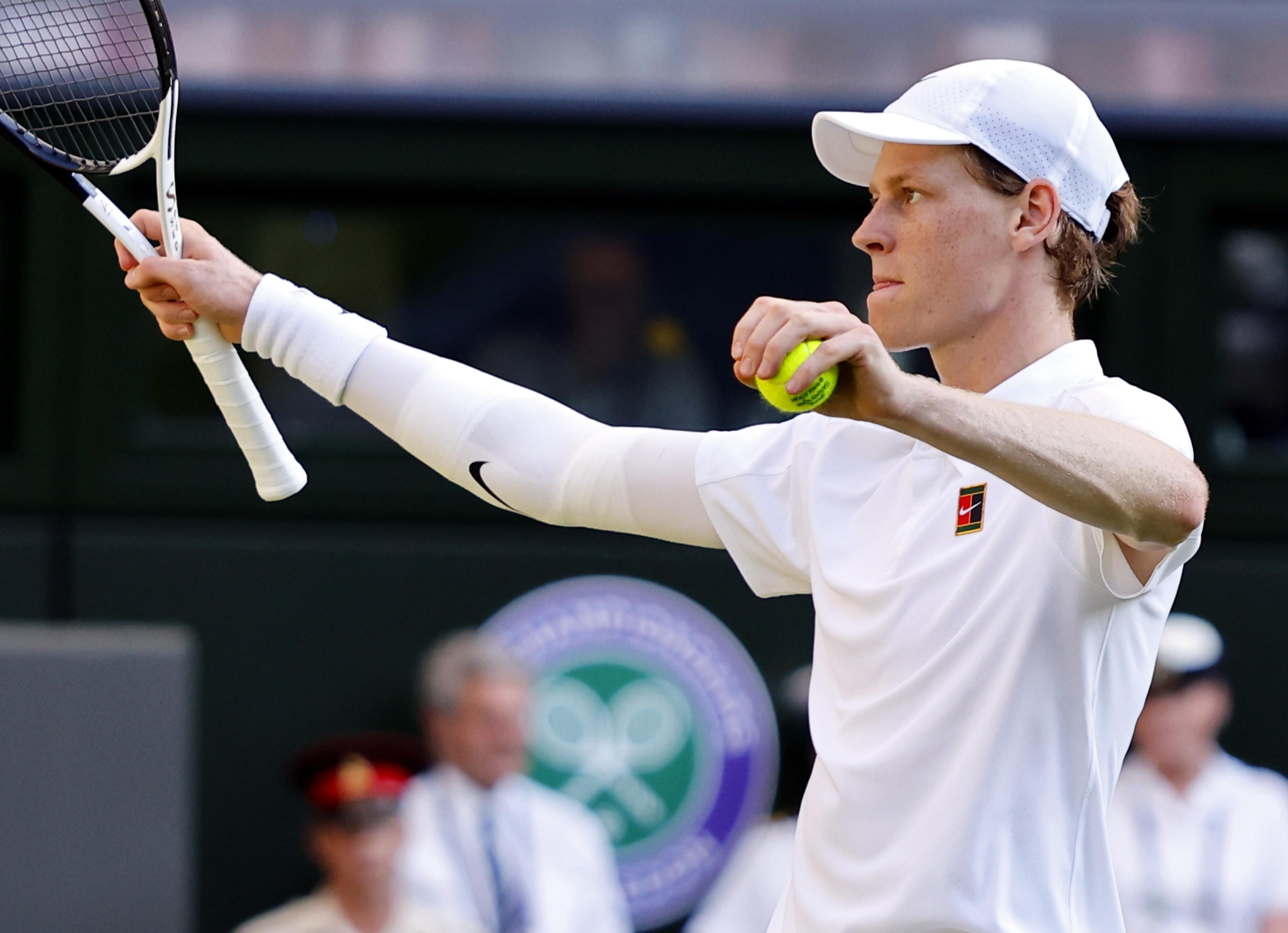 Jannik Sinner celebrates winning semi-finals match at Wimbledon