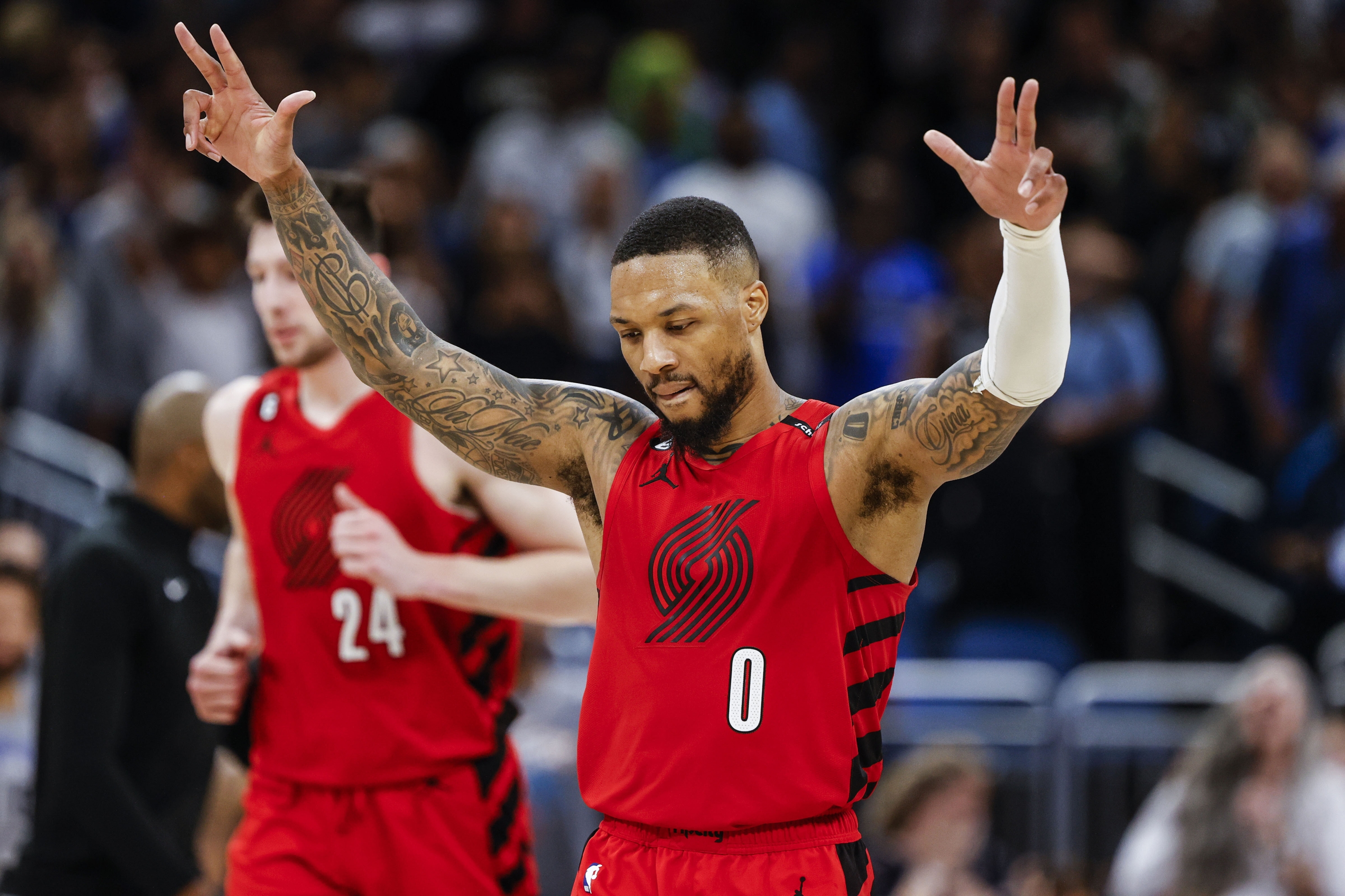 Damian Lillard celebrating with Portland Trail Blazers