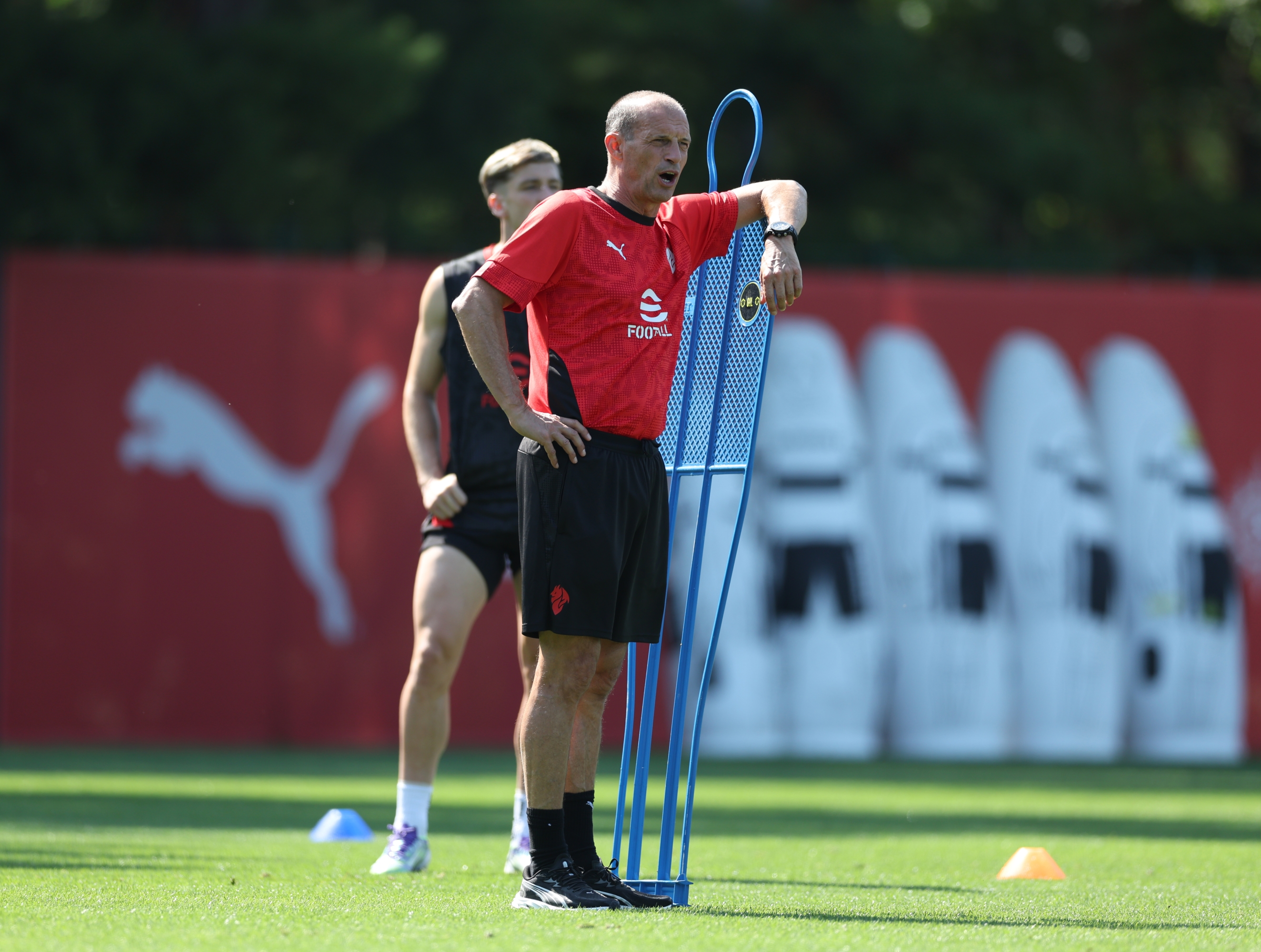  Head coach AC Milan Massimiliano Allegri reacts during AC Milan training session at Milanello sports center on July 11, 2025 in Cairate, Italy. (Photo by Claudio Villa/AC Milan via Getty Images)