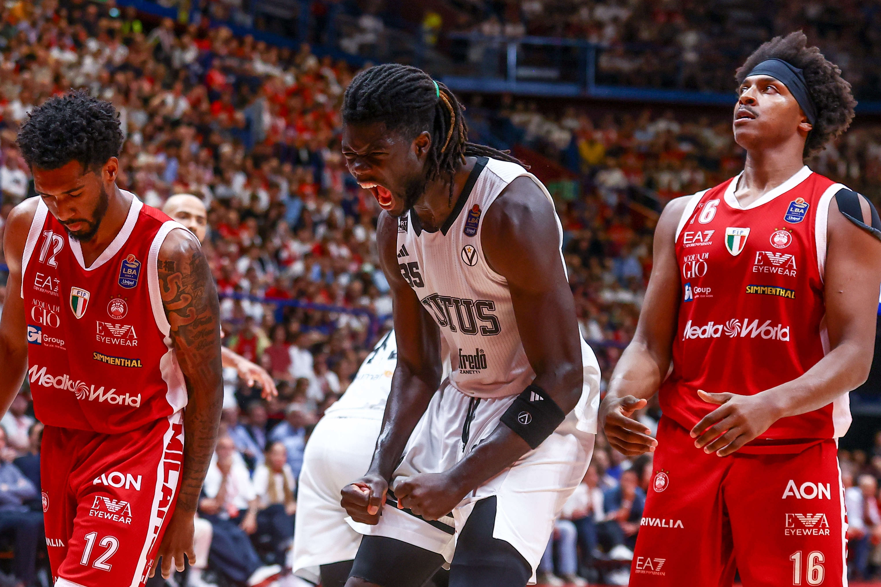 Momo Diouf during a Legabasket Serie A Unipol match between EA7 Emporio Armani Milano and Virtus Segafredo Bologna