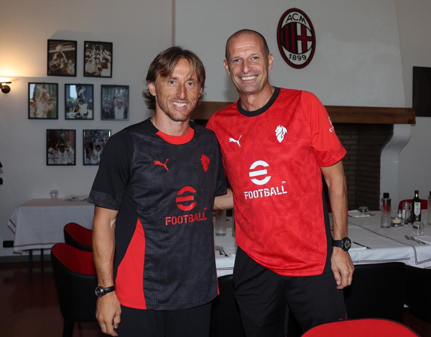 Luka Modric and Max Allegri at Milanello`s Fireplace Room
