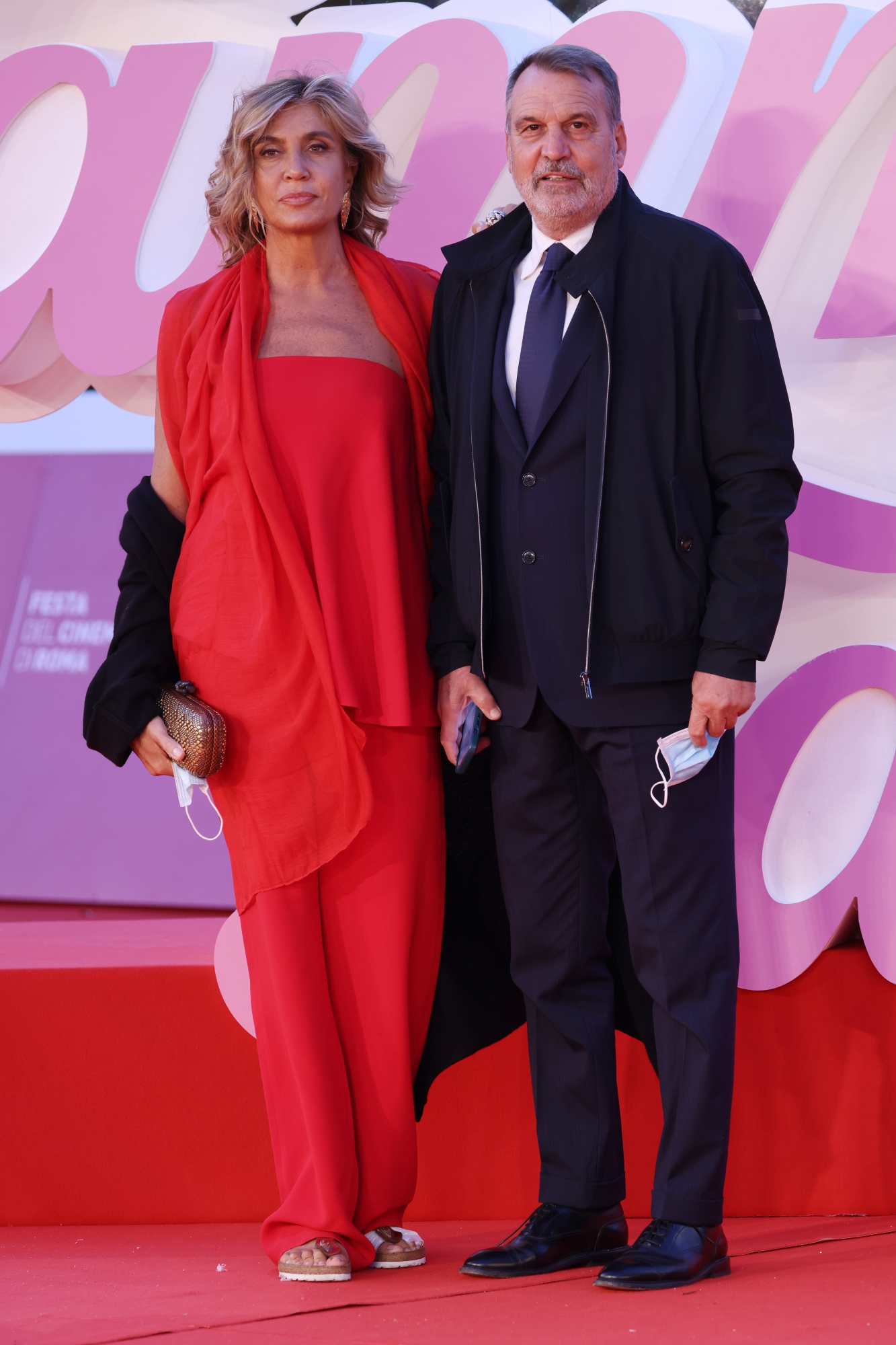 ROME, ITALY - OCTOBER 14: Myrta Merlino and Marco Tardelli attend the red carpet of the movie