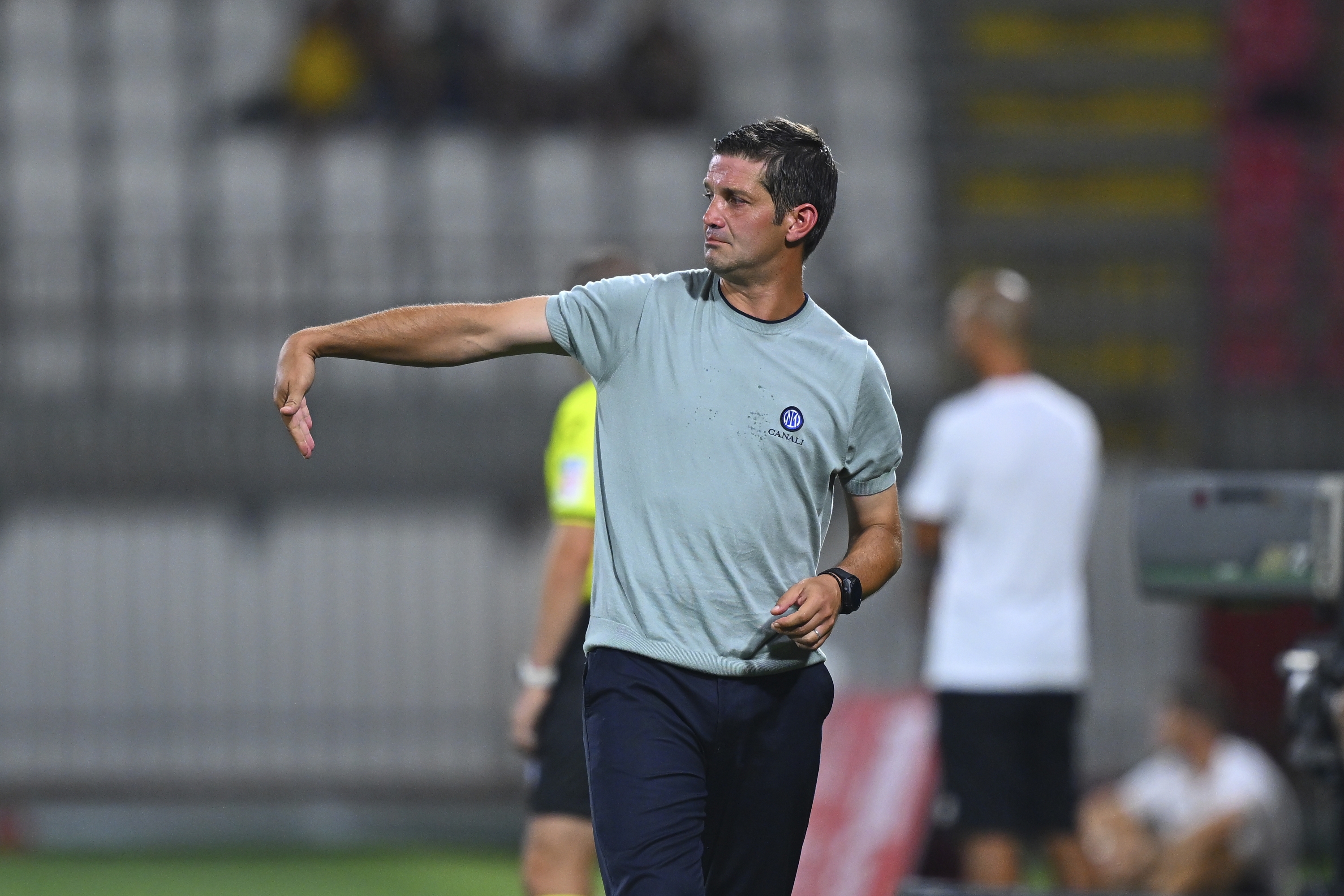 Head coach of FC Internazionale Cristian Chivu gestures during Pre-Season Friendly match between AC Monza and FC Internazionale at U-Power Stadium on August 12, 2025 in Monza, Italy. (Photo by Mattia Pistoia - Inter/Inter via Getty Images)