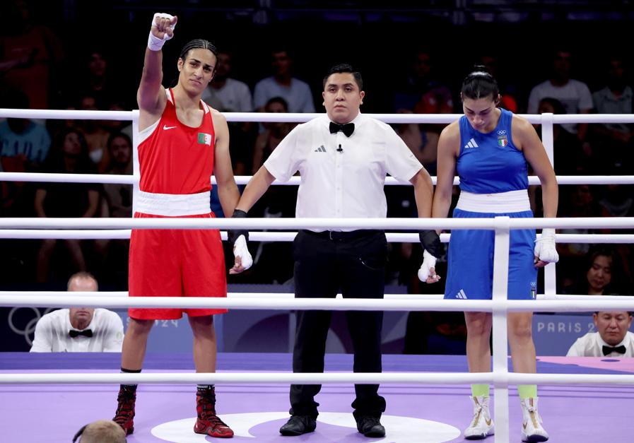 Imane Khelif celebrating her victory after a match