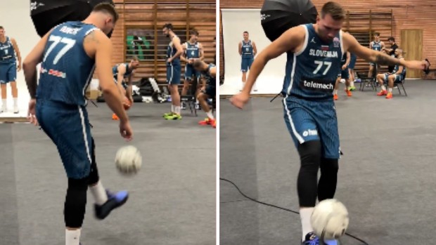 Luka Doncic showcasing ball skills, even with his feet