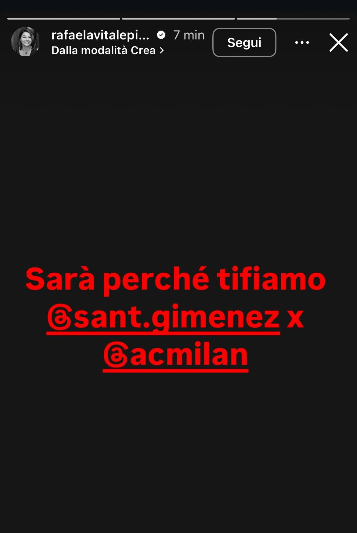 Rafaela Pimenta Instagram story regarding Gimenez